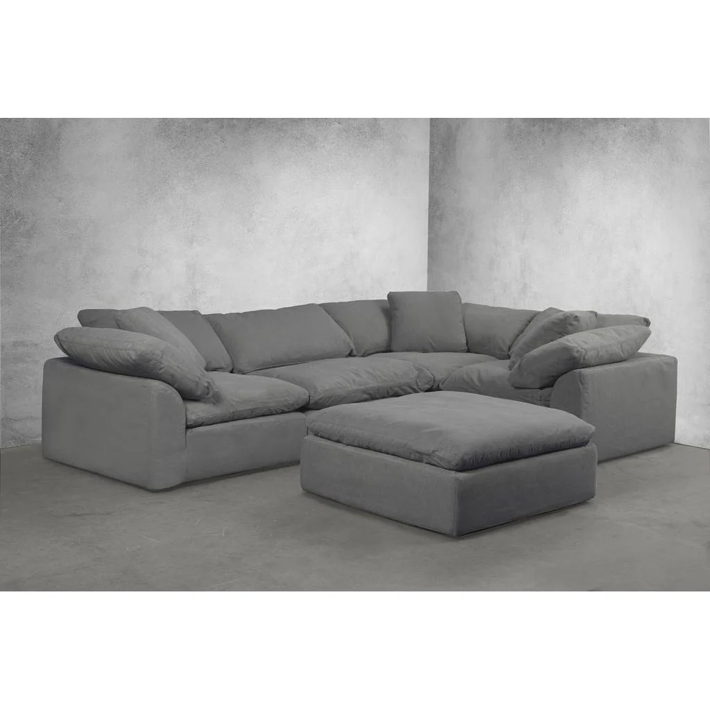 Sunset Trading Cloud Puff Slipcovered 44" Square Sectional Modular Ottoman | Stain Resistant Performance Fabric | Gray  SU-145830-391094