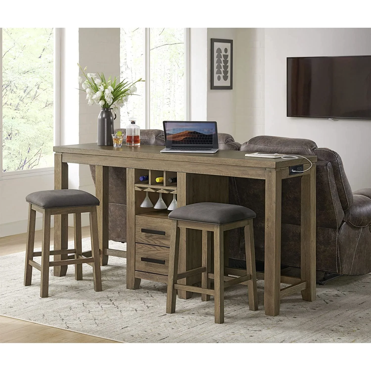 Sunset Trading Saunders 71" Narrow Bar Console Sofa Table with Charging Station