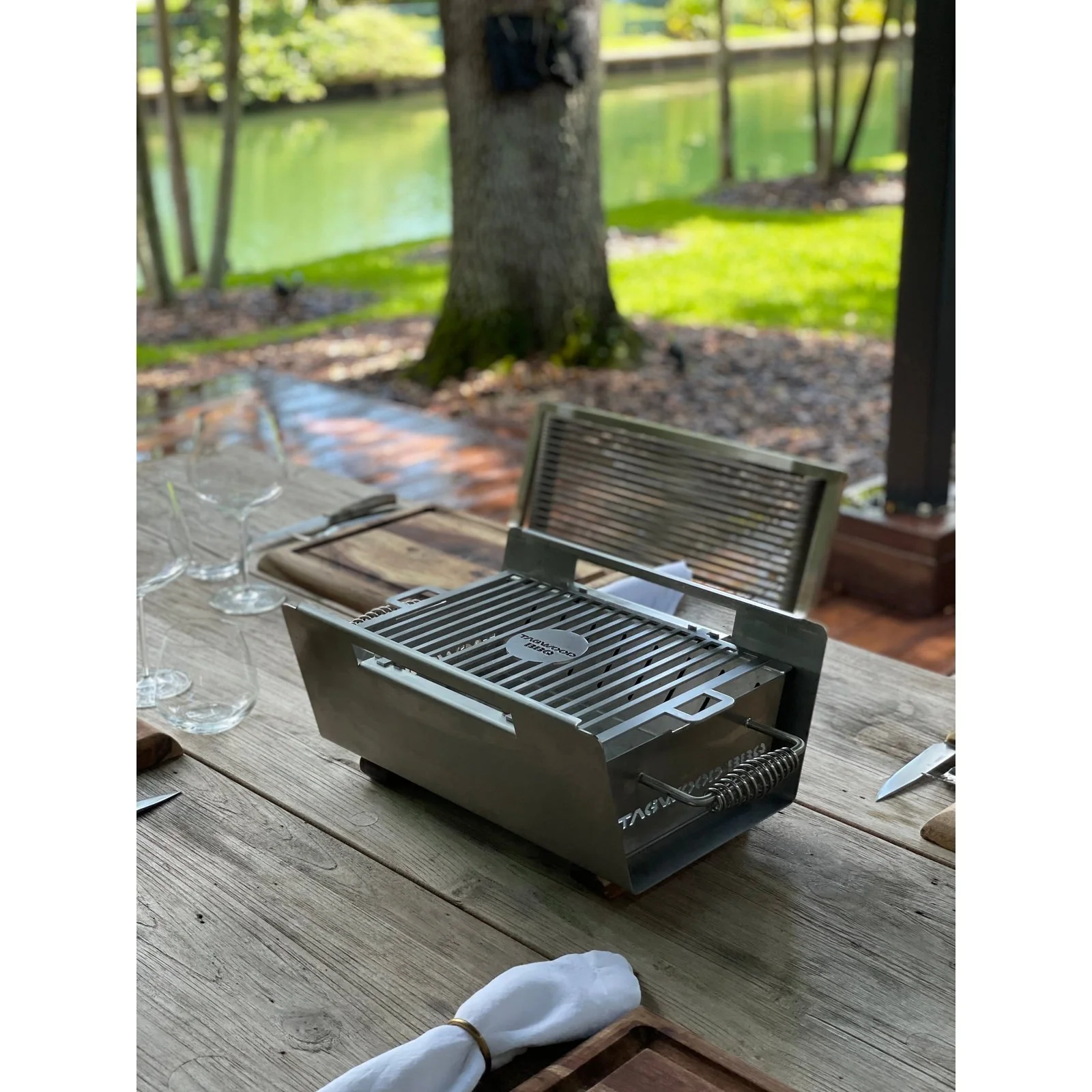 Tagwood BBQ Table Top Warming Brazier | Stainless steel and Acacia wood | BBQ07SS - Image 11