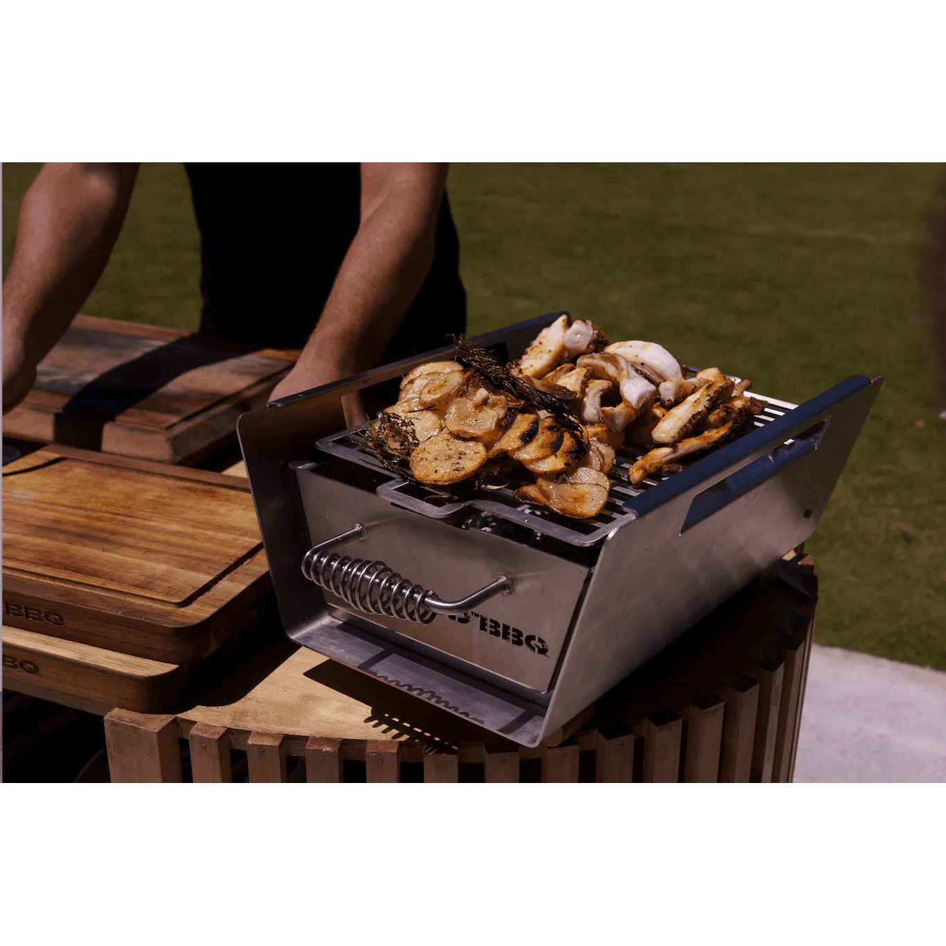 Tagwood BBQ Table Top Warming Brazier | Stainless steel and Acacia wood | BBQ07SS - Image 3