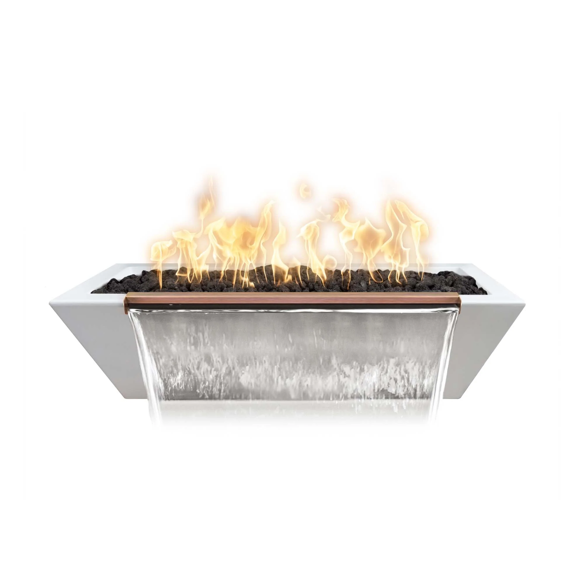 The Outdoor Plus 72" x 20" Linear Maya GFRC Fire & Water Bowl Match Lit | Liquid Propane
