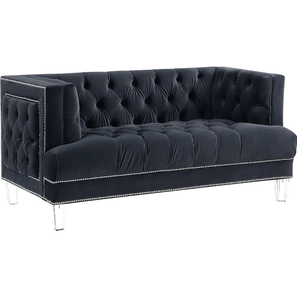 Benzara Velvet Fabric Upholstered Loveseat, Black BM250235