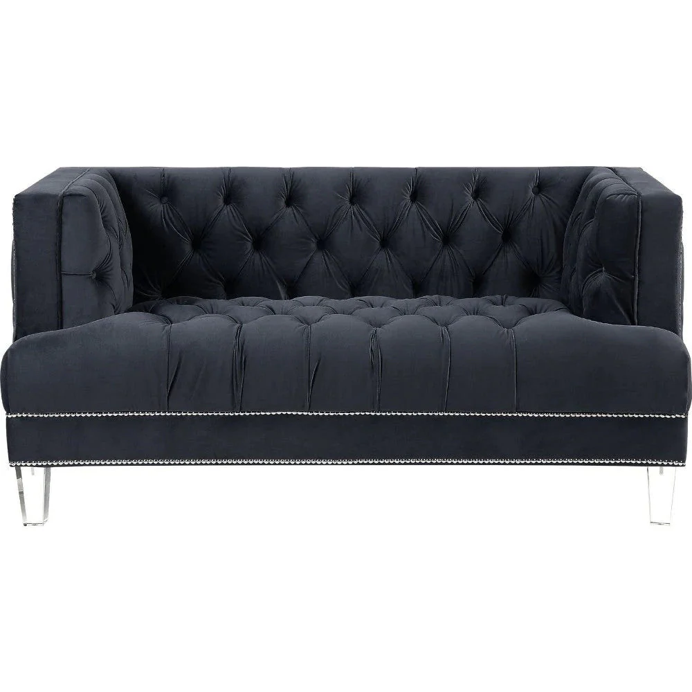 Benzara Velvet Fabric Upholstered Loveseat, Black BM250235 - Image 2
