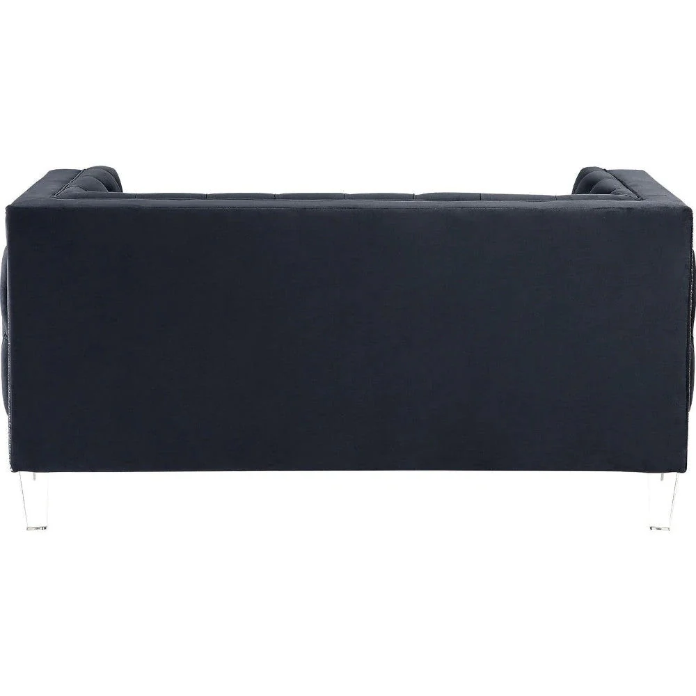 Benzara Velvet Fabric Upholstered Loveseat, Black BM250235 - Image 3
