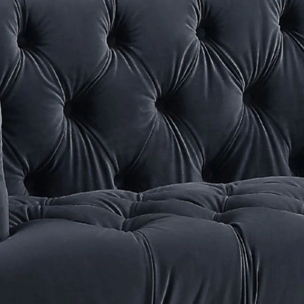 Benzara Velvet Fabric Upholstered Loveseat, Black BM250235 - Image 4