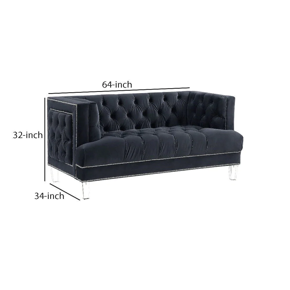 Benzara Velvet Fabric Upholstered Loveseat, Black BM250235 - Image 5
