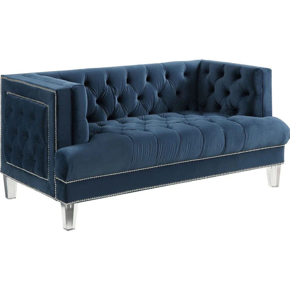 Benzara Velvet Fabric Upholstered Loveseat, Blue BM250212
