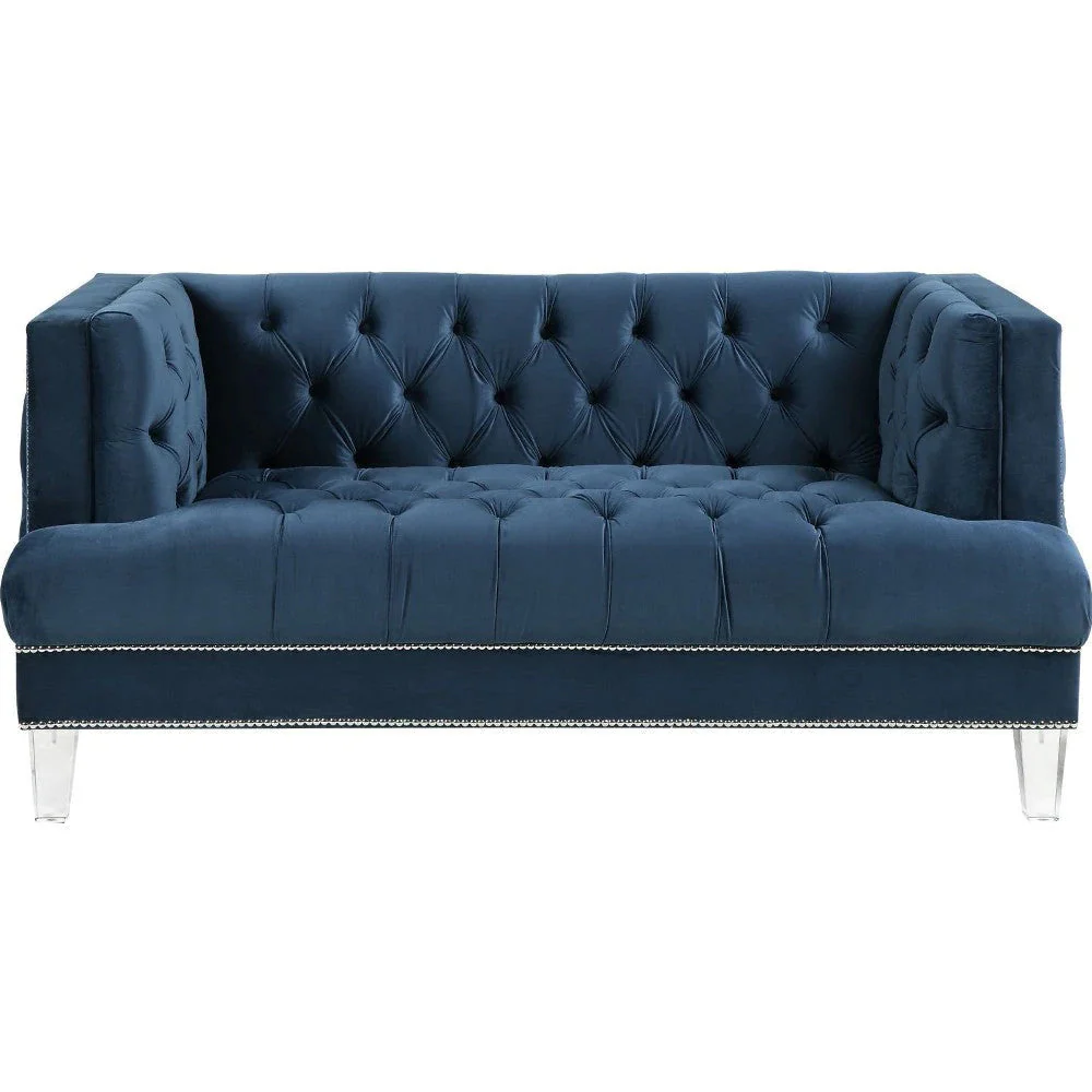 Benzara Velvet Fabric Upholstered Loveseat, Blue BM250212 - Image 2
