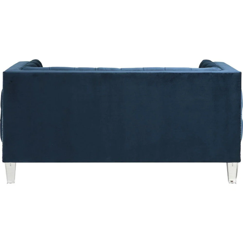 Benzara Velvet Fabric Upholstered Loveseat, Blue BM250212 - Image 3