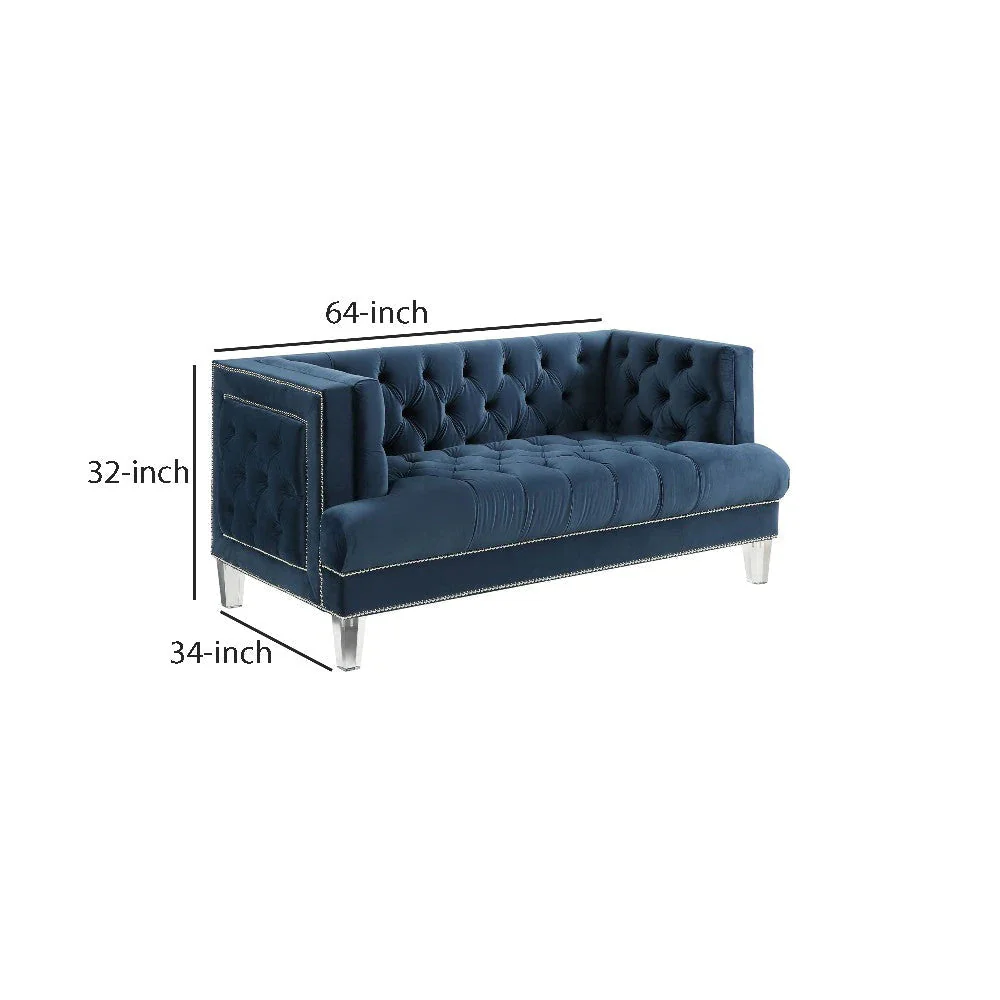 Benzara Velvet Fabric Upholstered Loveseat, Blue BM250212 - Image 5