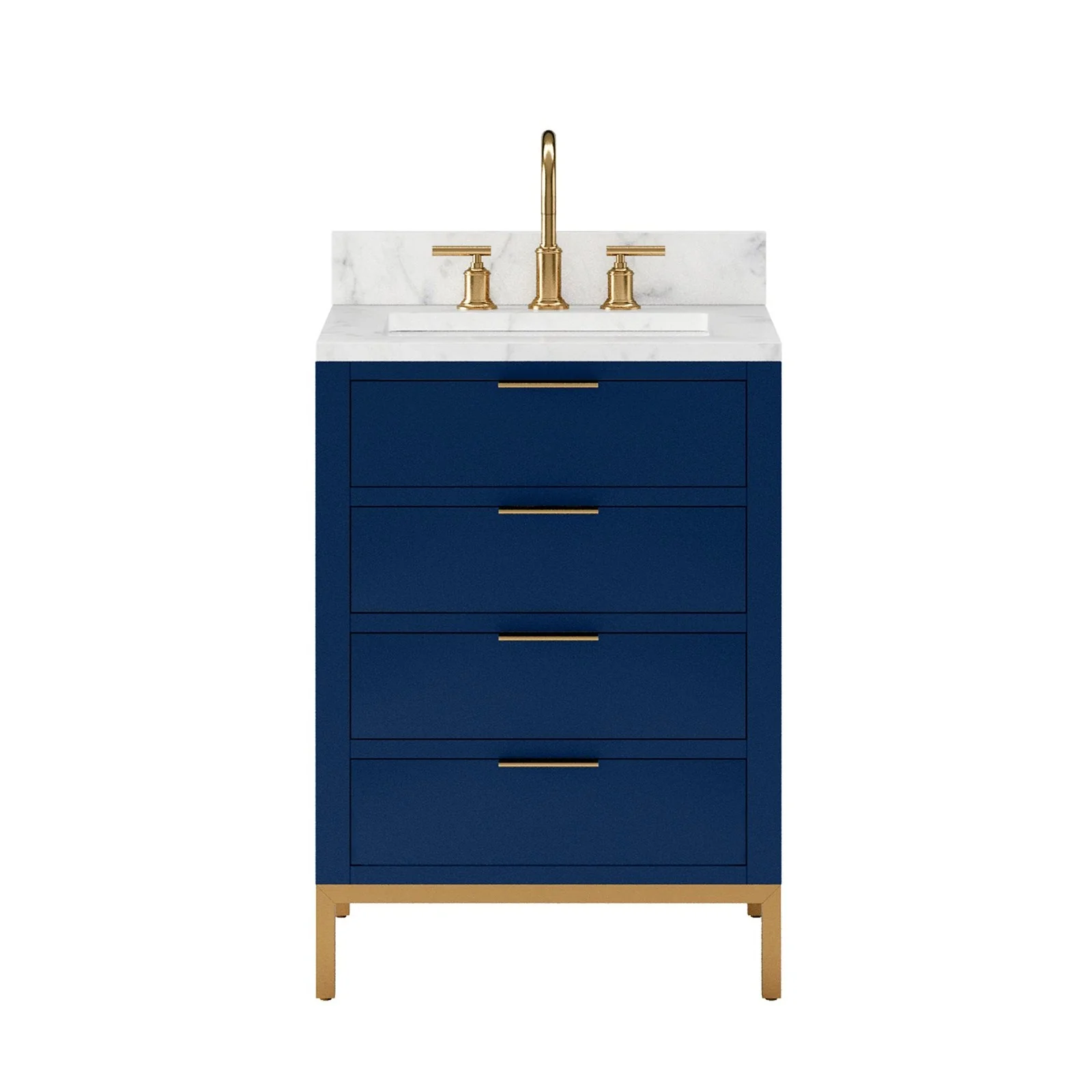 Water Creation Bristol 24" Single Sink Carrara White Marble Countertop Bath Vanity in Monarch Blue with Satin Gold Gooseneck Faucet - Image 4