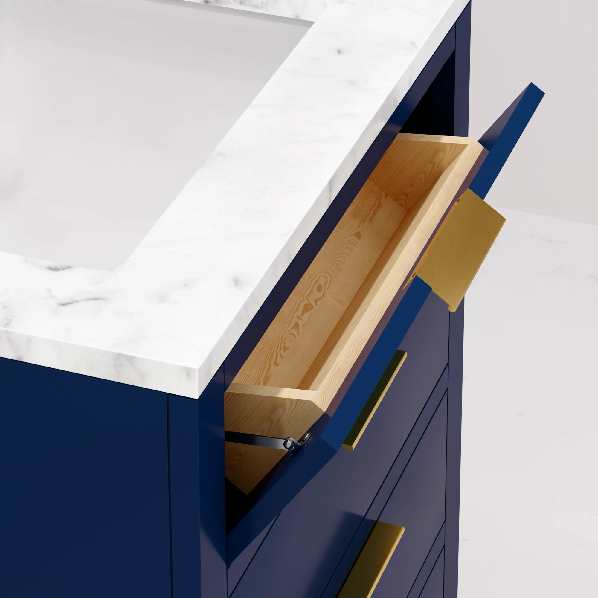 Water Creation Bristol 24" Single Sink Carrara White Marble Countertop Bath Vanity in Monarch Blue with Satin Gold Gooseneck Faucet - Image 6