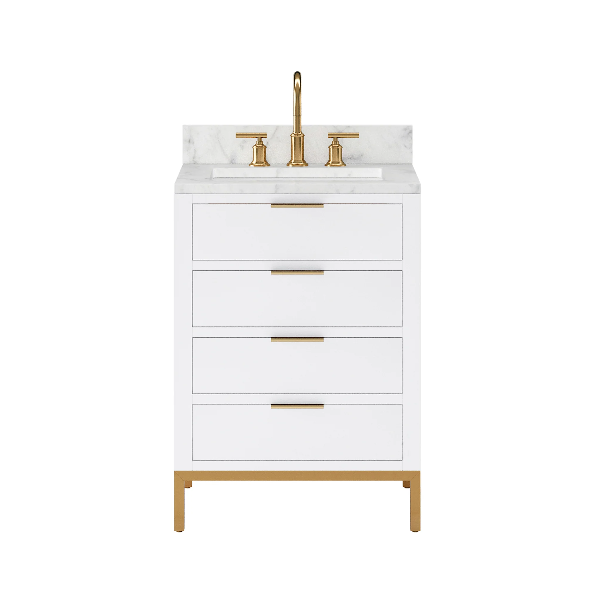 Water Creation Bristol 24" Single Sink Carrara White Marble Countertop Bath Vanity in Pure White with Satin Gold Gooseneck Faucet - Image 4