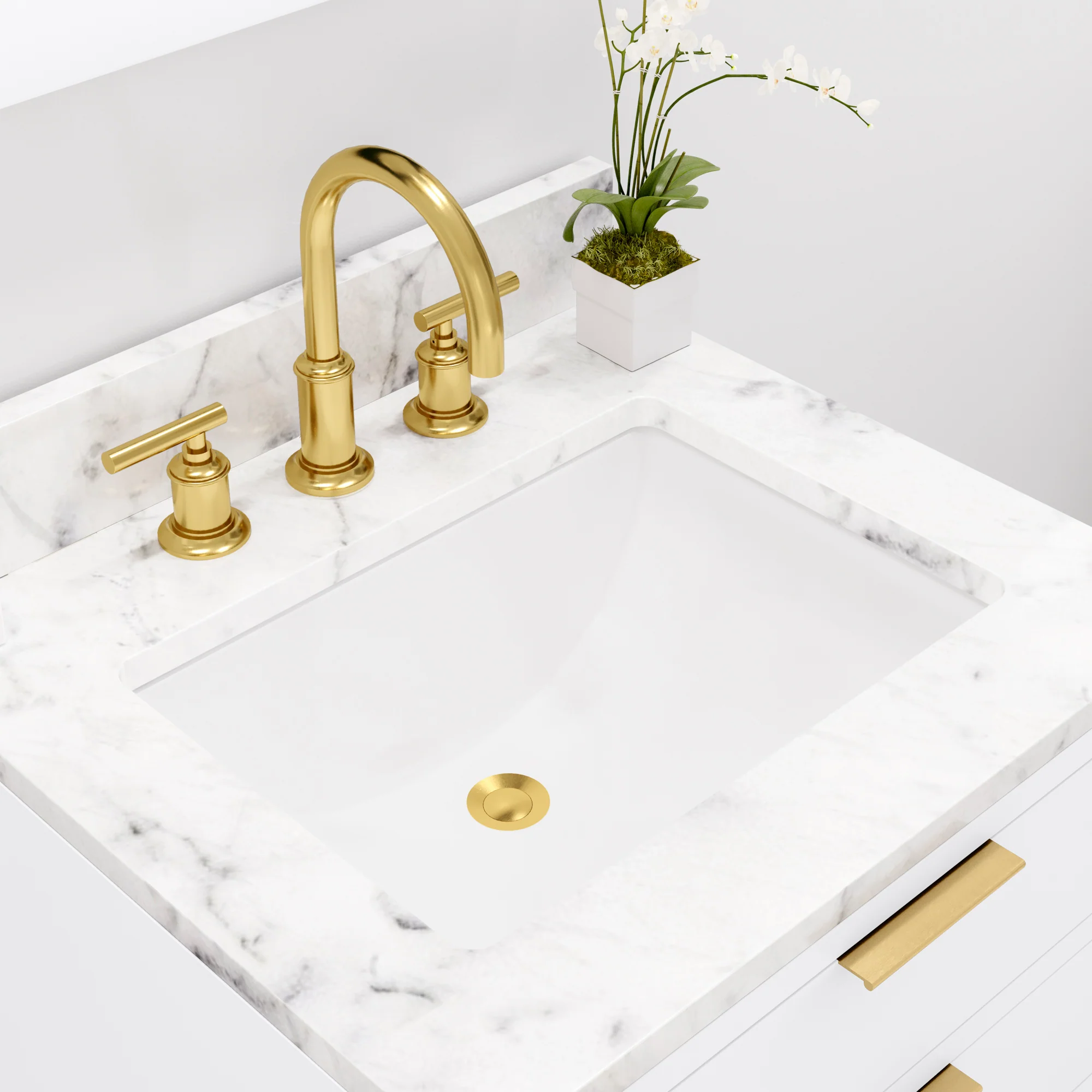 Water Creation Bristol 24" Single Sink Carrara White Marble Countertop Bath Vanity in Pure White with Satin Gold Gooseneck Faucet - Image 5