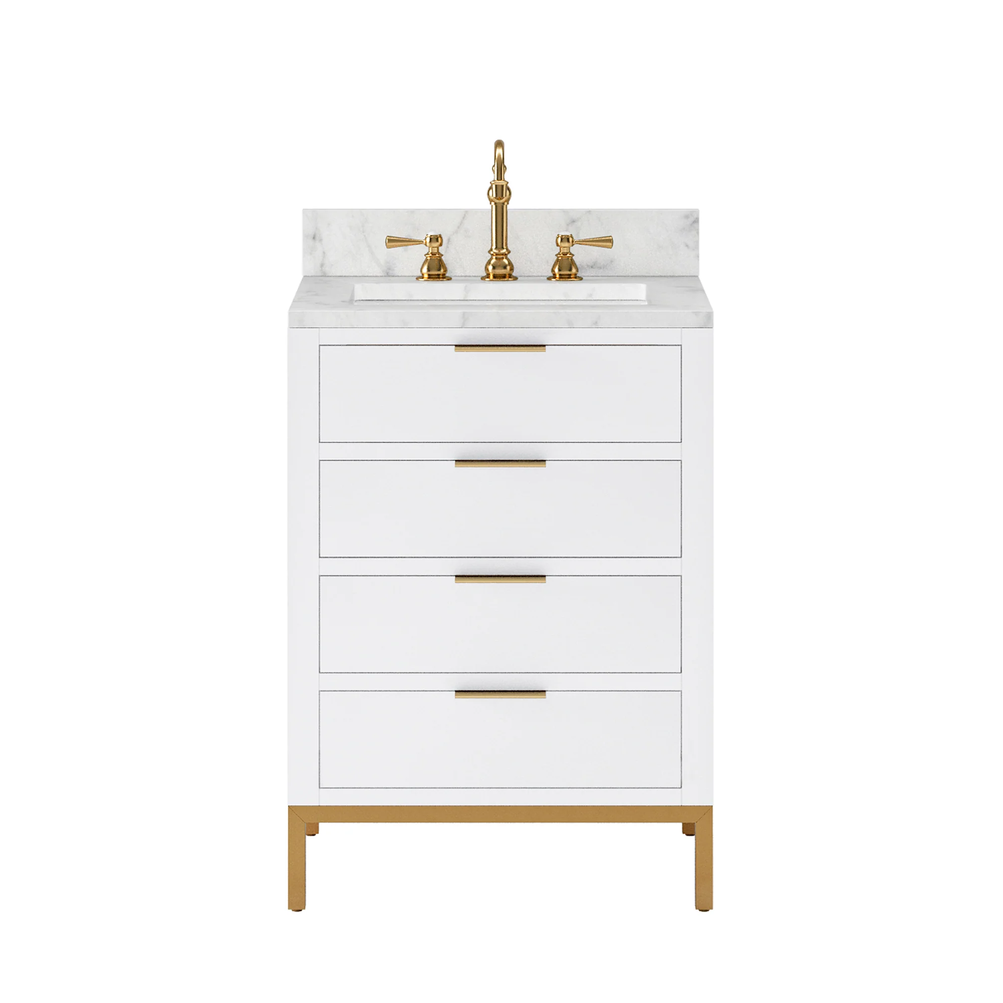 Water Creation Bristol 24" Single Sink Carrara White Marble Countertop Bath Vanity in Pure White with Satin Gold Hook Faucet - Image 4