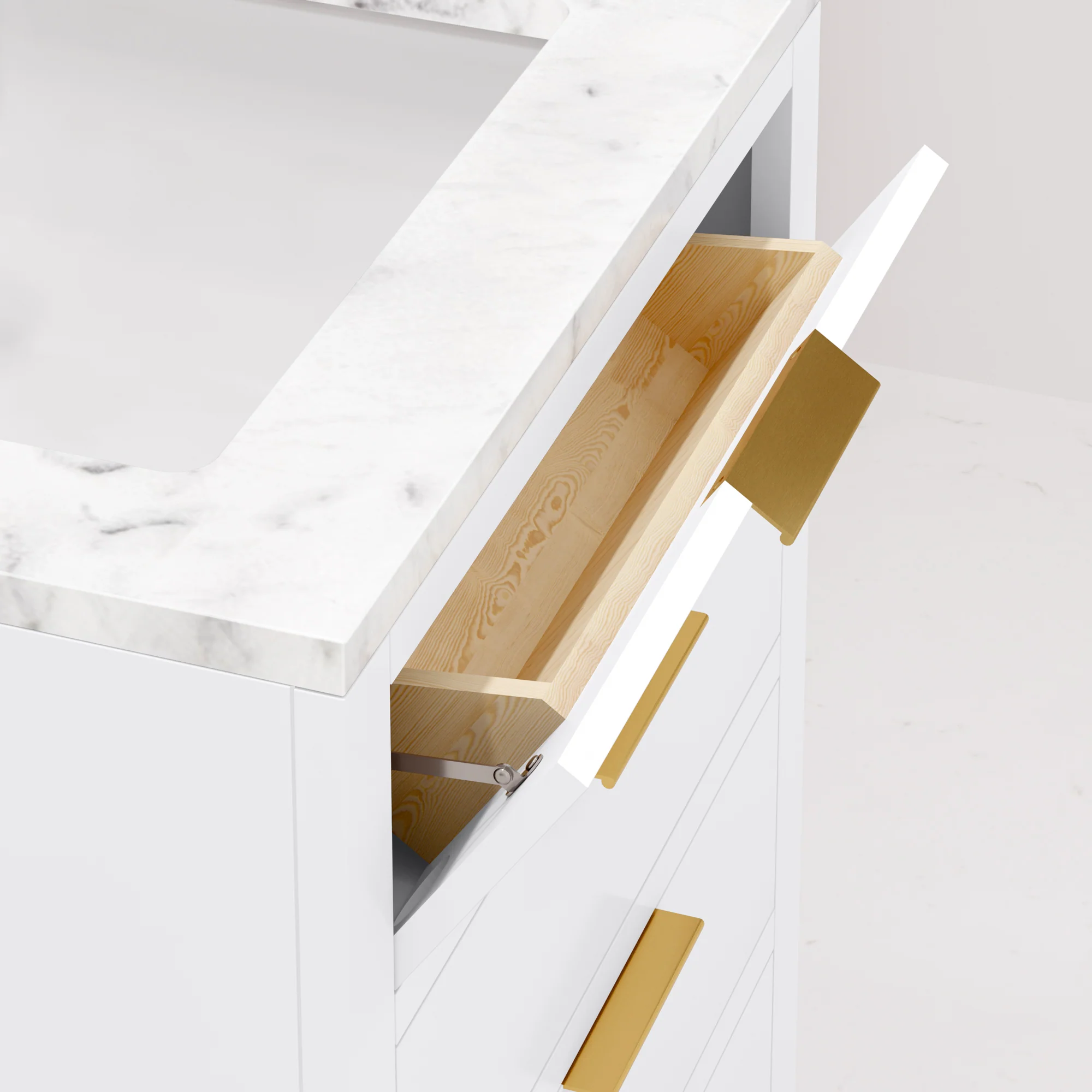 Water Creation Bristol 24" Single Sink Carrara White Marble Countertop Bath Vanity in Pure White with Satin Gold Hook Faucet - Image 6