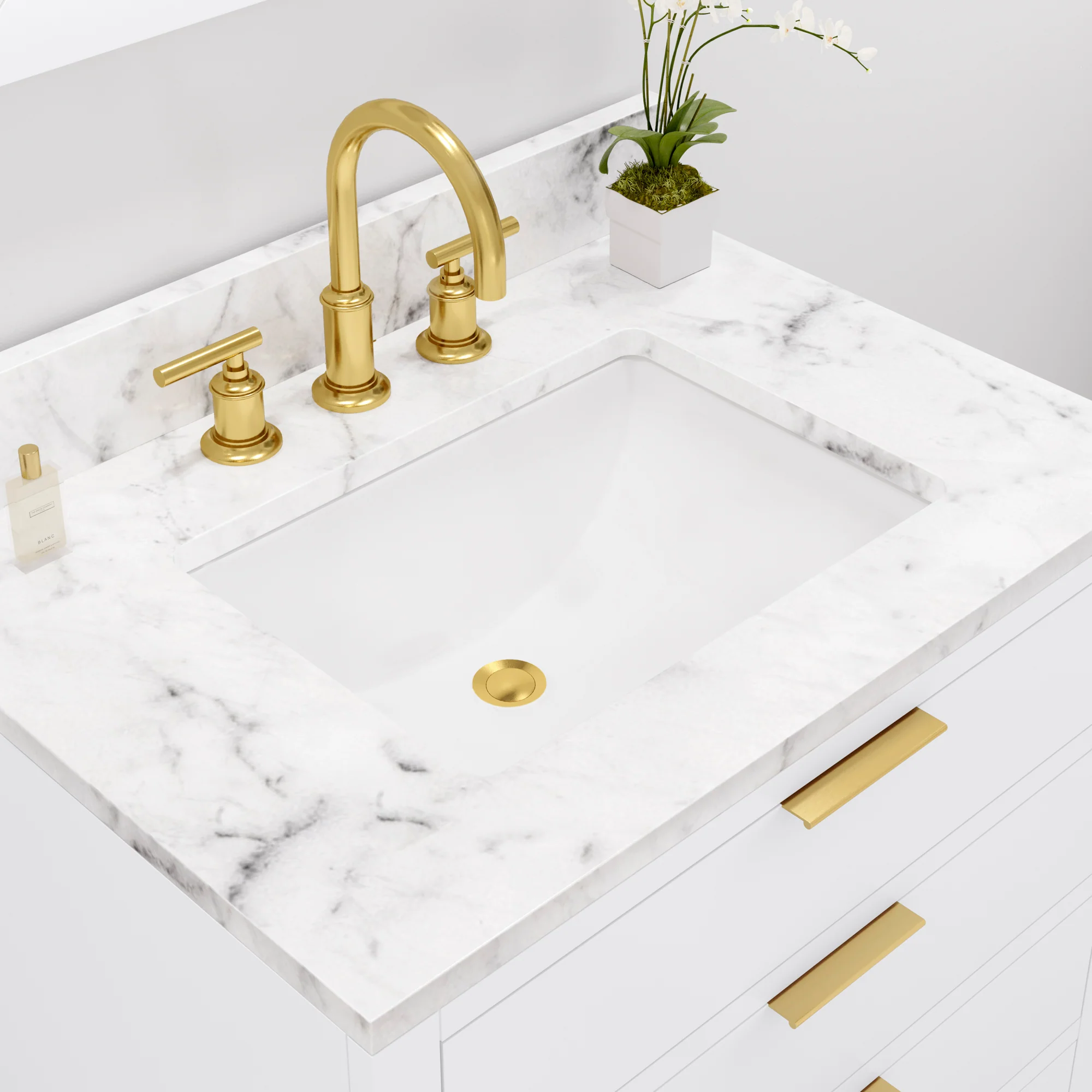 Water Creation Bristol 30" Single Sink Carrara White Marble Countertop Bath Vanity in Pure White with Satin Gold Gooseneck Faucet - Image 5