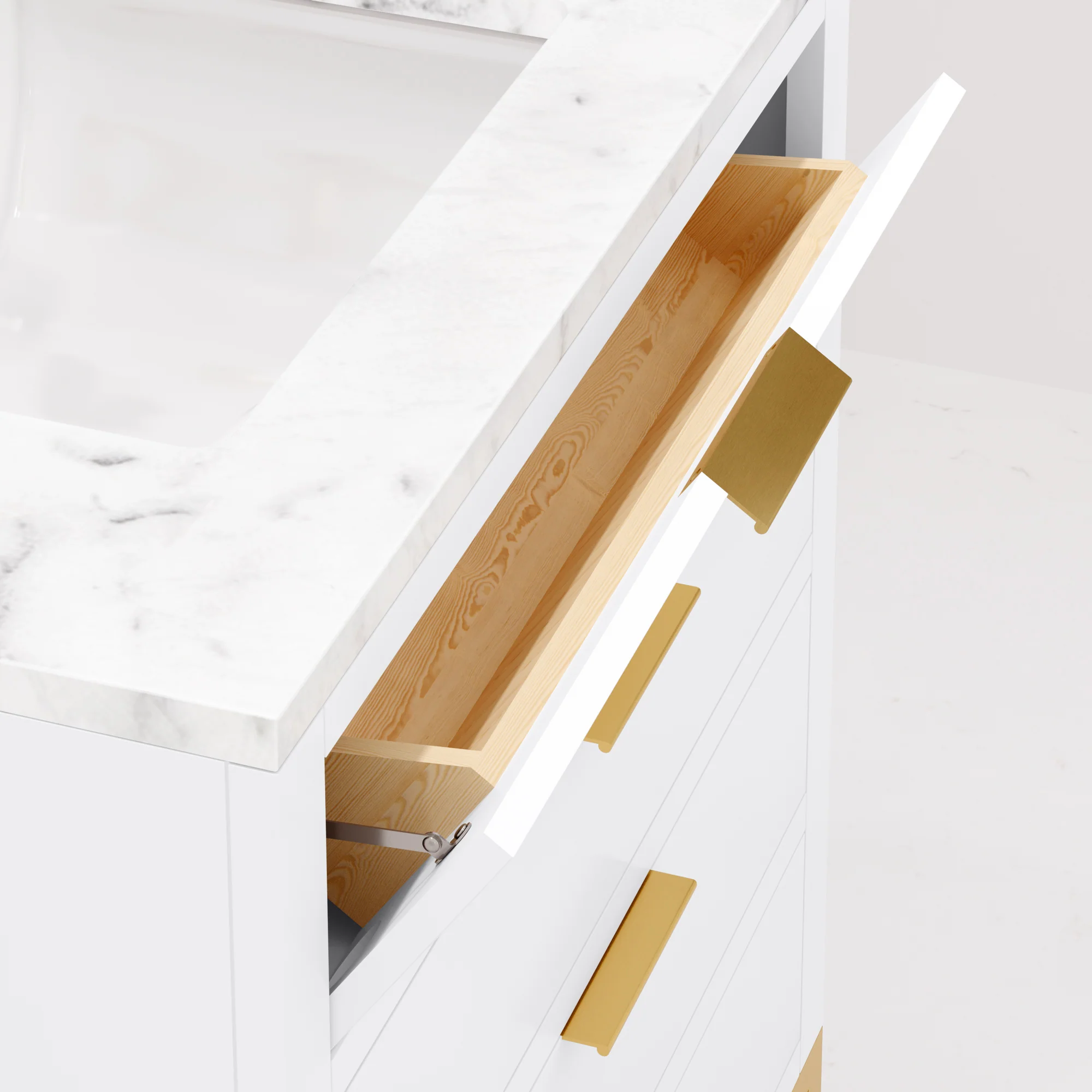 Water Creation Bristol 30" Single Sink Carrara White Marble Countertop Bath Vanity in Pure White with Satin Gold Gooseneck Faucet - Image 6