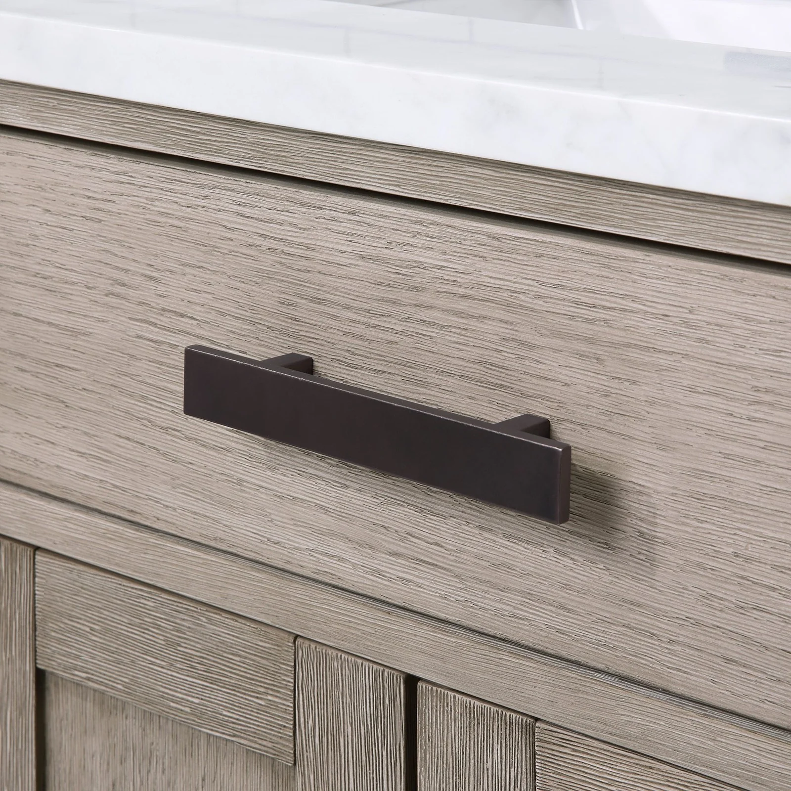Water Creation Chestnut 24" Single Sink Carrara White Marble Countertop Vanity In Grey Oak with Gooseneck Faucet and Mirror - Image 5