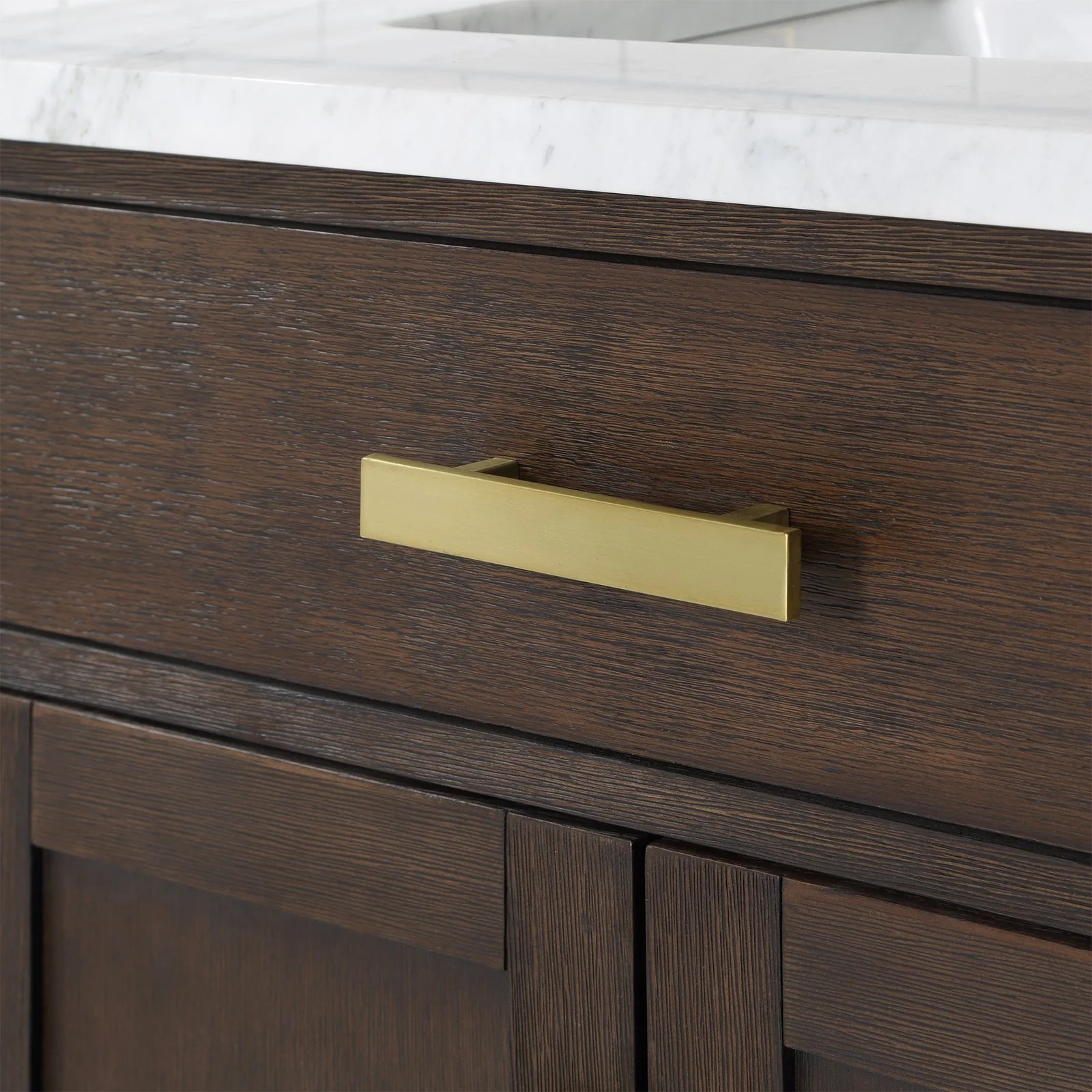 Water Creation Chestnut 30" Single Sink Carrara White Marble Countertop Vanity In Brown Oak with Gooseneck Faucet and Mirror - Image 6