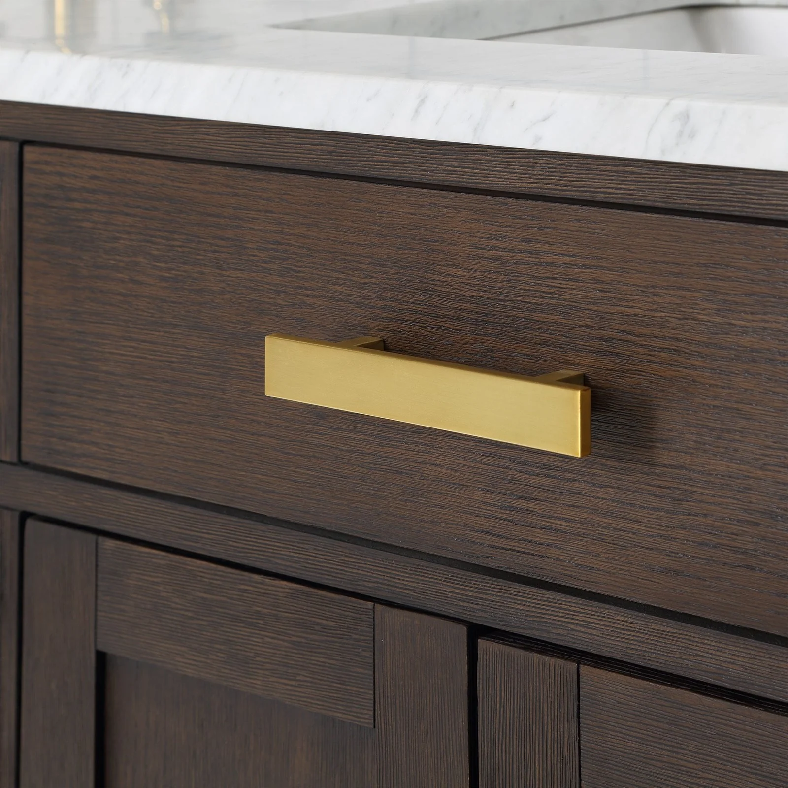 Water Creation Chestnut 60" Double Sink Carrara White Marble Countertop Vanity In Brown Oak with Gooseneck Faucets and Mirrors - Image 7