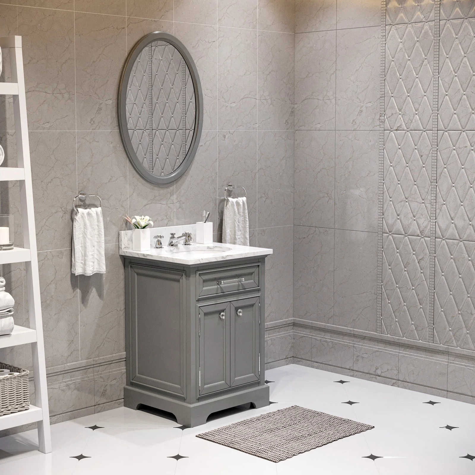 Water Creation Derby 24" Cashmere Grey Single Sink Bathroom Vanity With Matching Framed Mirror And Faucet - Image 2