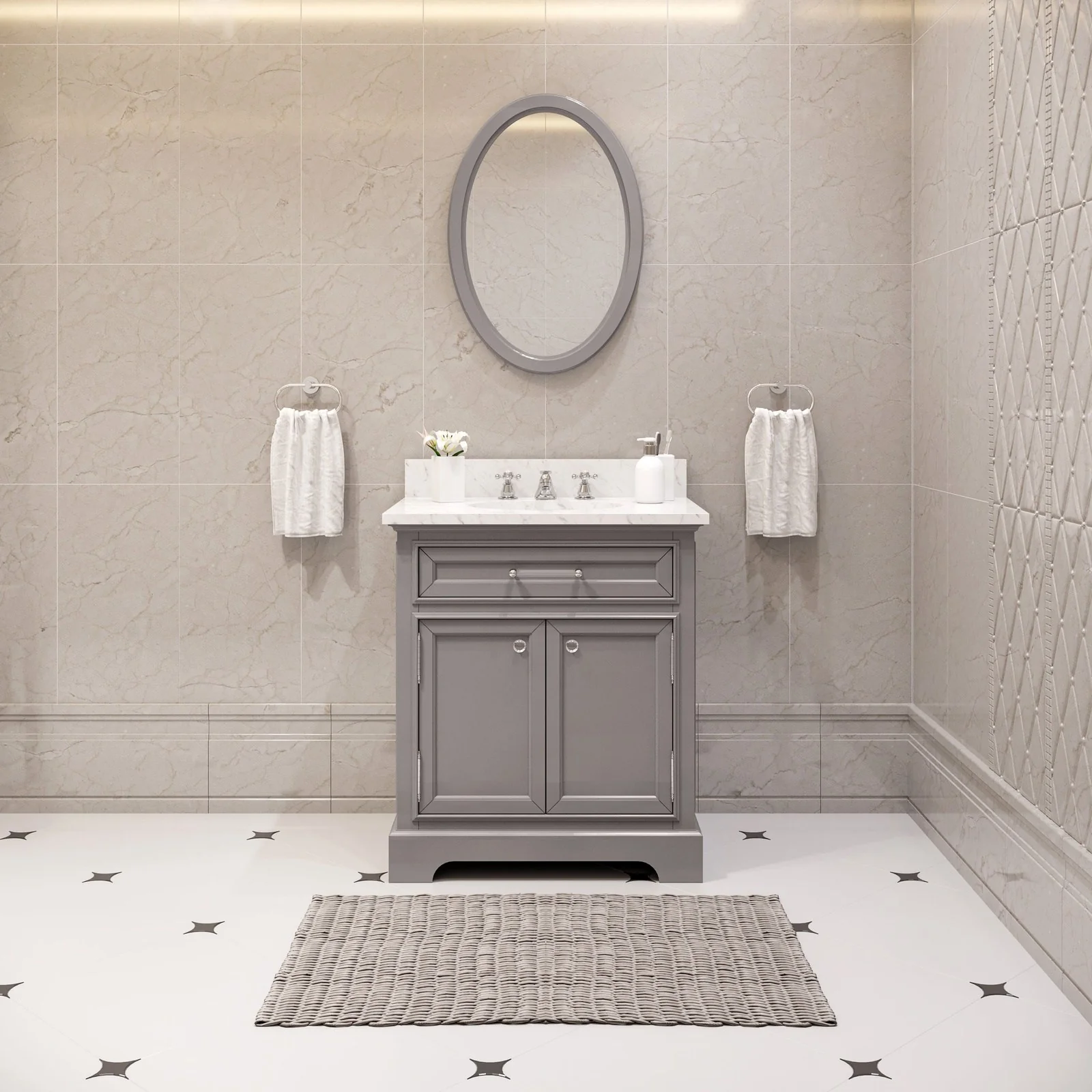 Water Creation Derby 30" Cashmere Grey Single Sink Bathroom Vanity With Faucet From The Derby Collection
