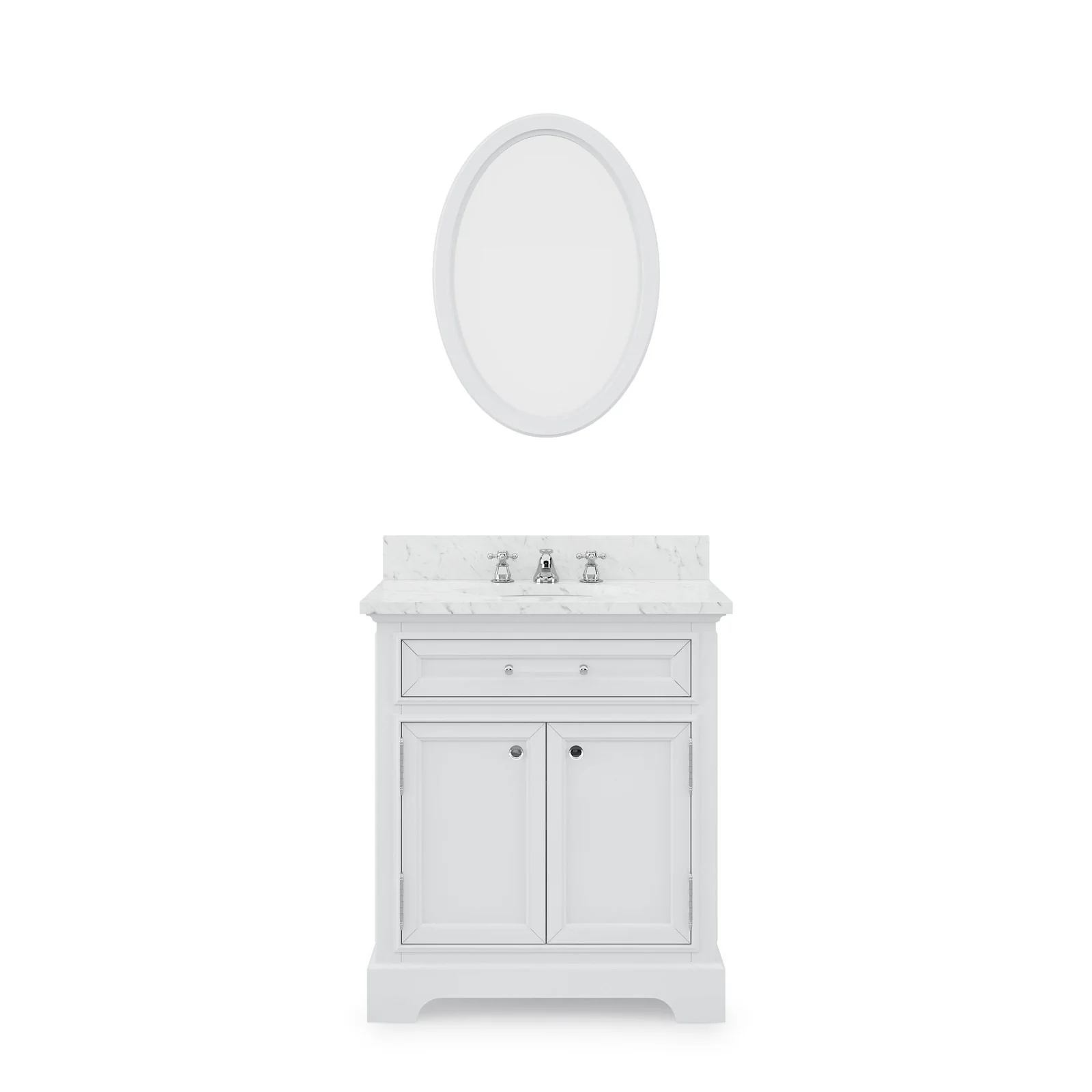 Water Creation Derby 30" Pure White Single Sink Bathroom Vanity With Matching Framed Mirror And Faucet From The Derby Collection - Image 3