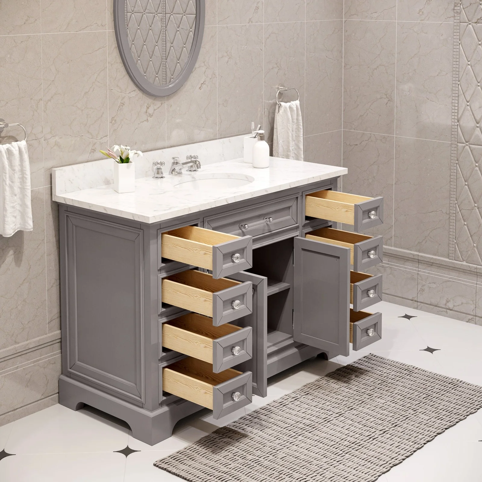 Water Creation Derby 48" Cashmere Grey Single Sink Bathroom Vanity With Matching Framed Mirror And Faucet - Image 4
