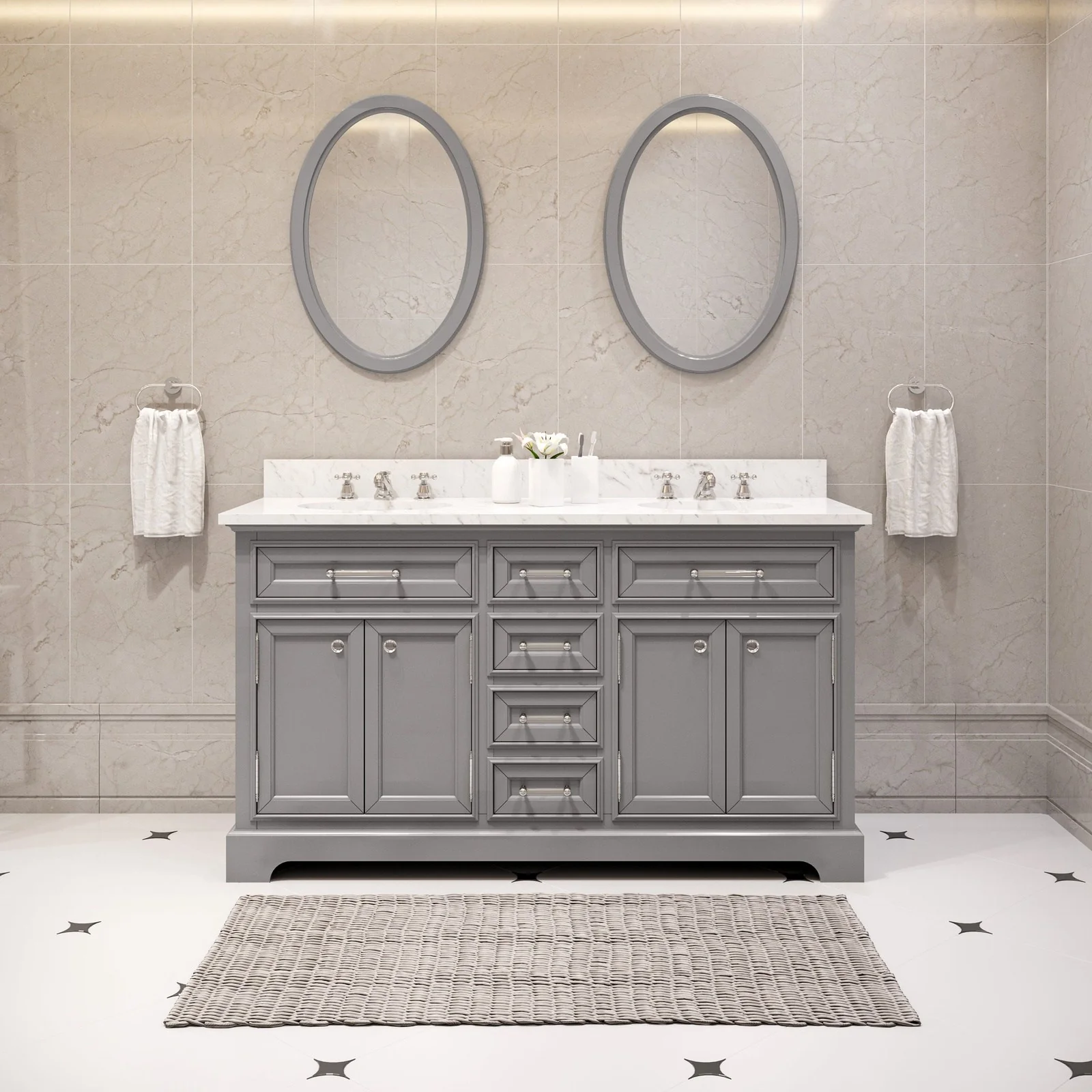 Water Creation Derby 60" Cashmere Grey Double Sink Bathroom Vanity From The Derby Collection