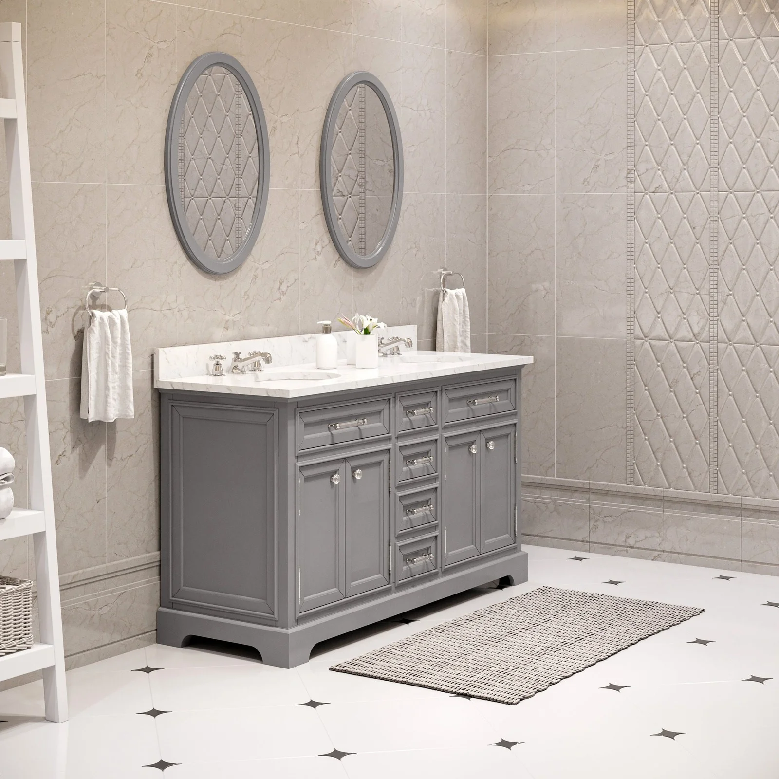 Water Creation Derby 60" Cashmere Grey Double Sink Bathroom Vanity From The Derby Collection - Image 2