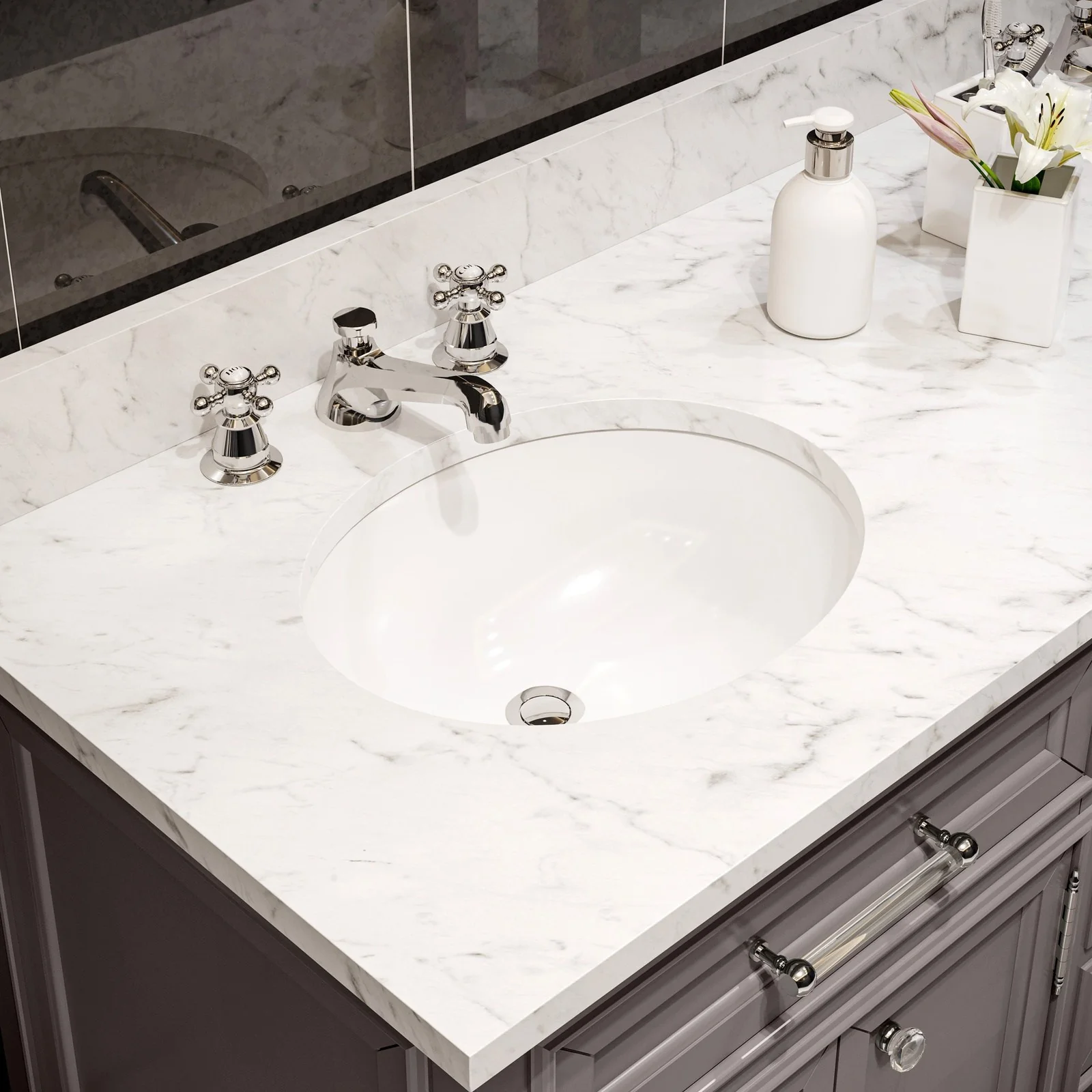 Water Creation Derby 60" Cashmere Grey Double Sink Bathroom Vanity From The Derby Collection - Image 4