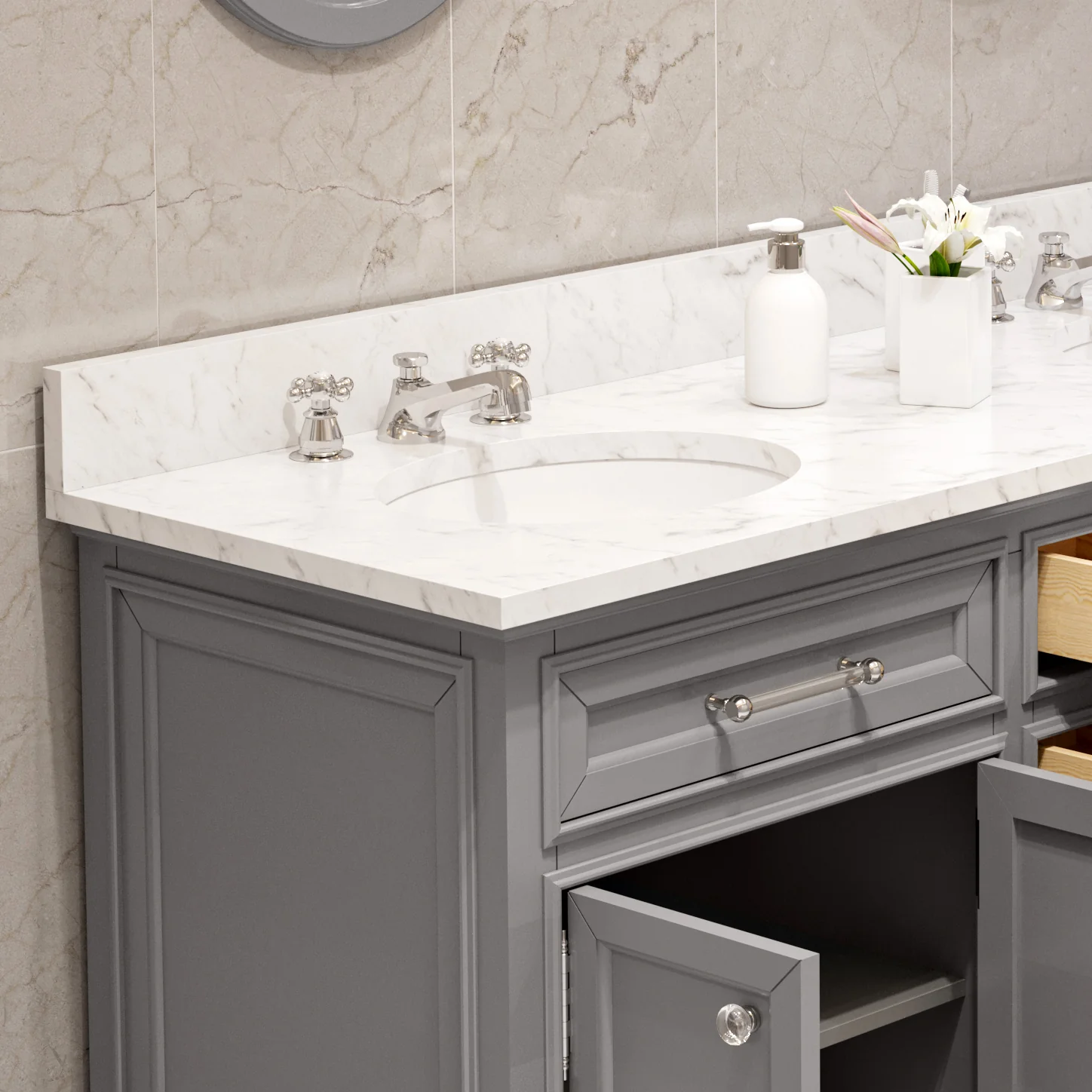 Water Creation Derby 60" Cashmere Grey Double Sink Bathroom Vanity From The Derby Collection - Image 5