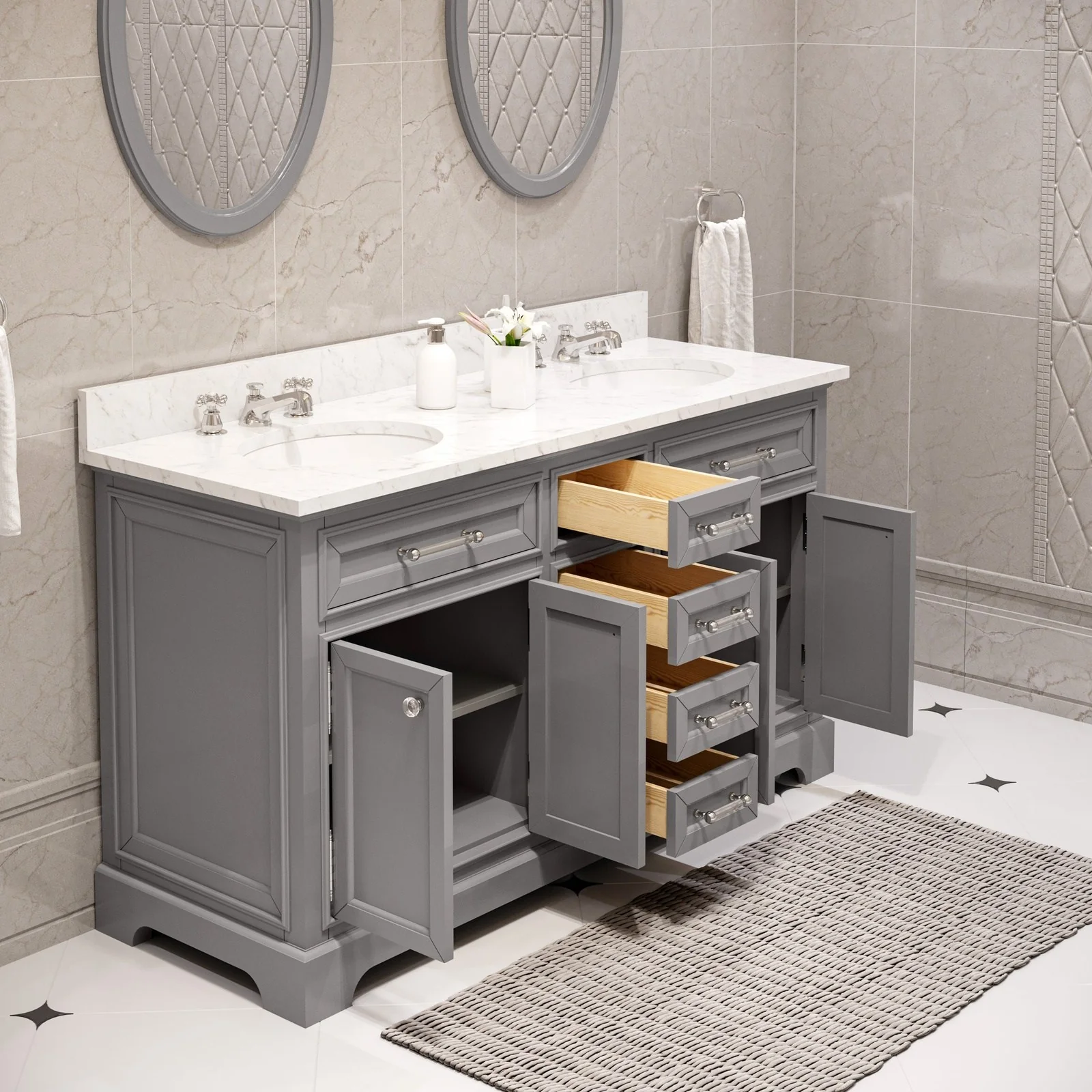 Water Creation Derby 60" Cashmere Grey Double Sink Bathroom Vanity From The Derby Collection - Image 6