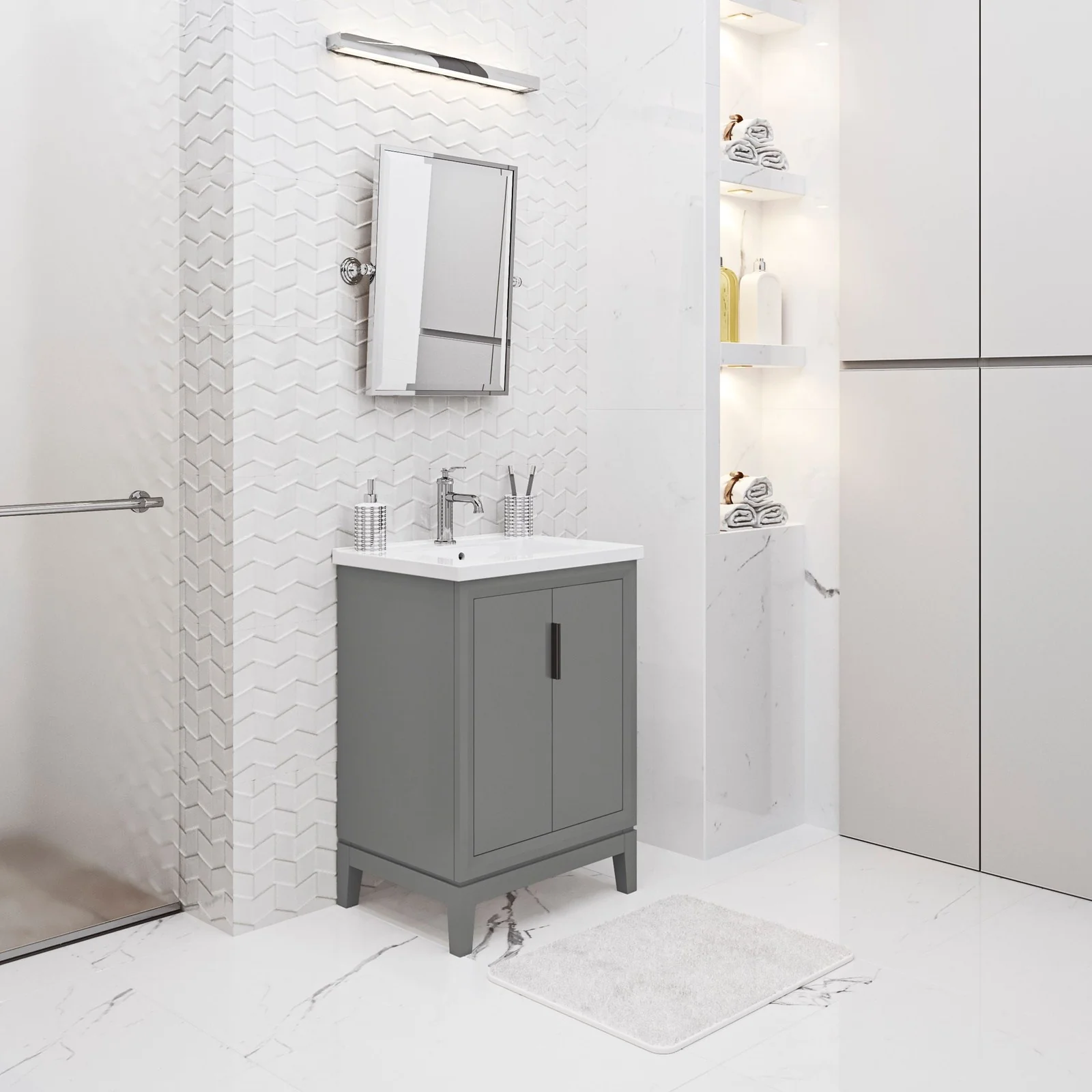 Water Creation Elise 24" Integrated Ceramic Sink Top Vanity in Cashmere Grey with Modern Single Faucet - Image 2