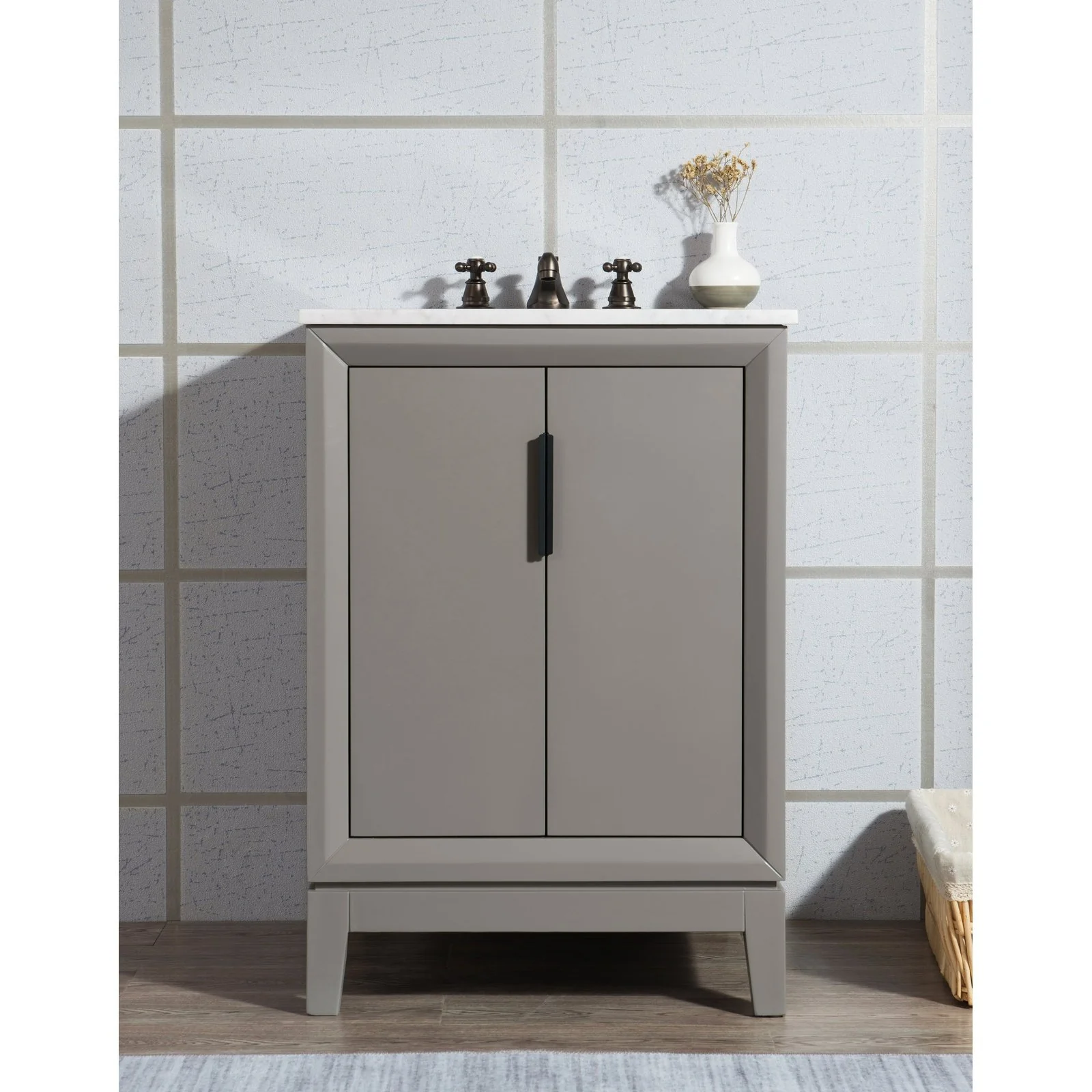 Water Creation Elizabeth 24" Single Sink Carrara White Marble Vanity In Cashmere Grey With Lavatory Faucet(s)