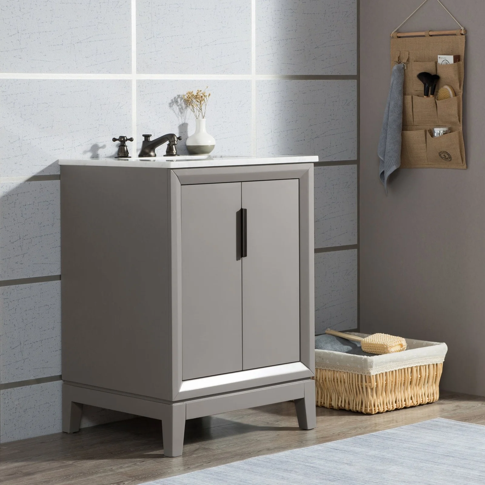 Water Creation Elizabeth 24" Single Sink Carrara White Marble Vanity In Cashmere Grey With Lavatory Faucet(s) - Image 2