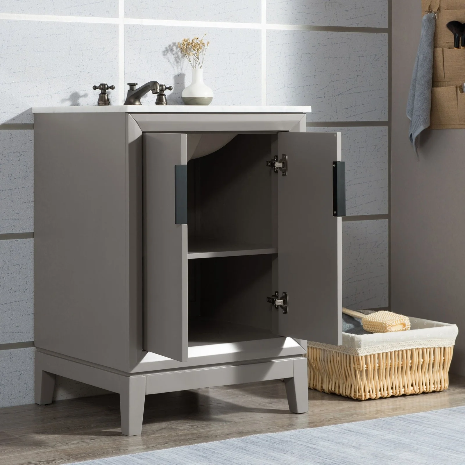 Water Creation Elizabeth 24" Single Sink Carrara White Marble Vanity In Cashmere Grey With Lavatory Faucet(s) - Image 3