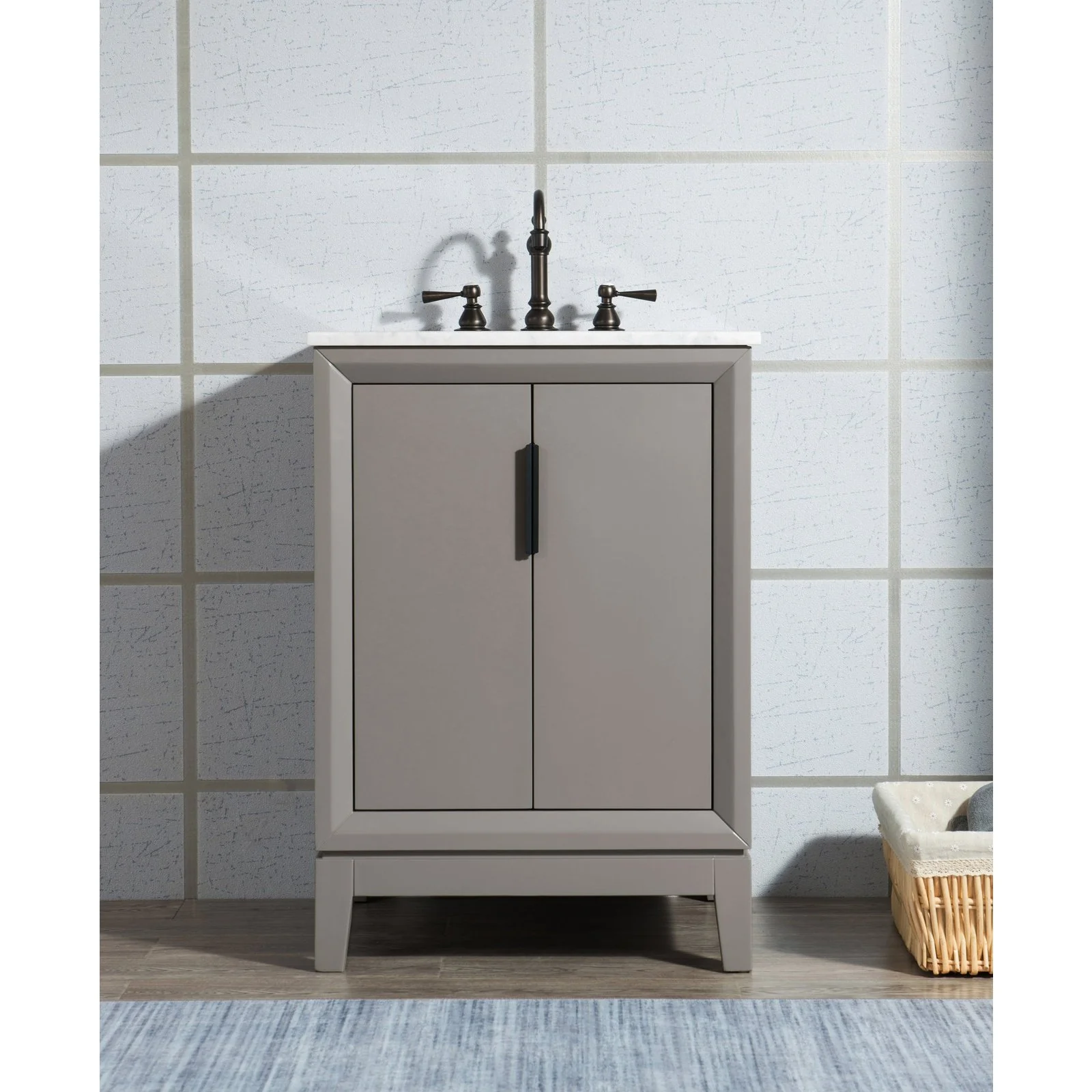 Water Creation Elizabeth 24" Single Sink Carrara White Marble Vanity In Cashmere Grey With Lavatory Faucet