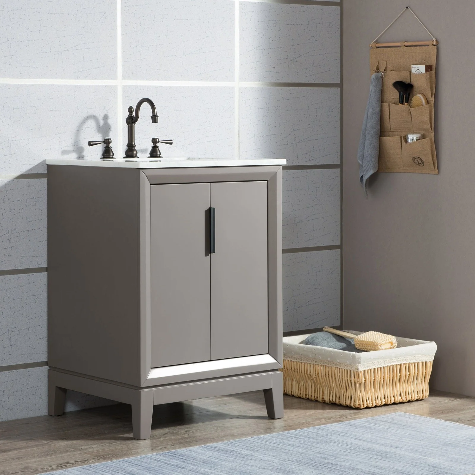 Water Creation Elizabeth 24" Single Sink Carrara White Marble Vanity In Cashmere Grey With Lavatory Faucet - Image 2