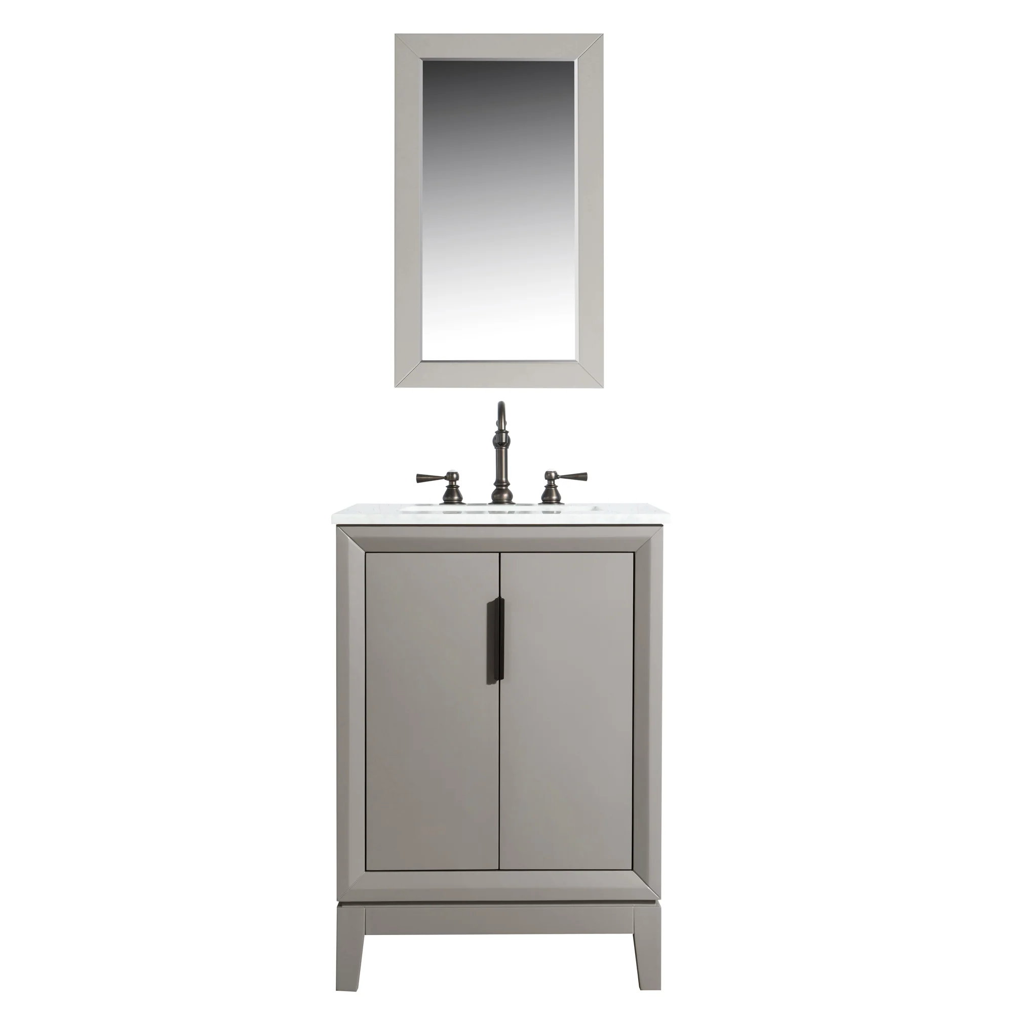 Water Creation Elizabeth 24" Single Sink Carrara White Marble Vanity In Cashmere Grey With Matching Mirror and Lavatory Faucet - Image 4