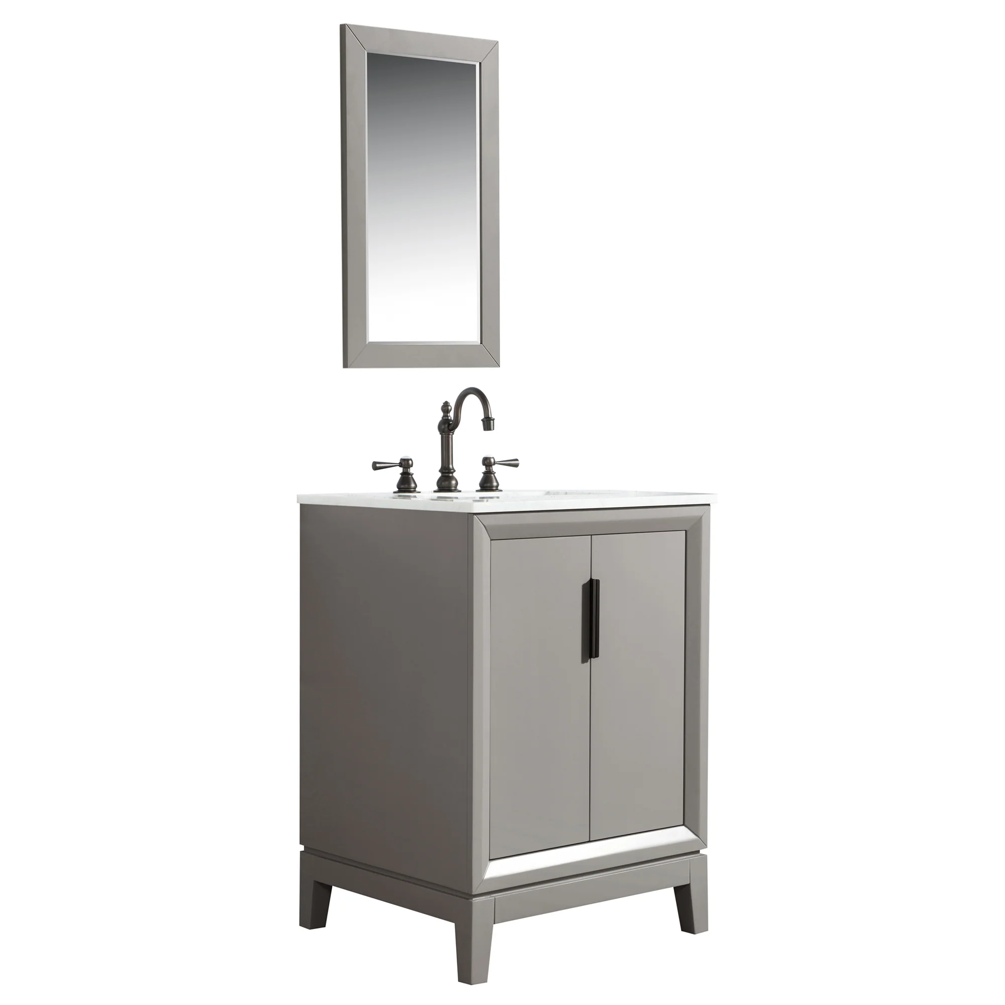 Water Creation Elizabeth 24" Single Sink Carrara White Marble Vanity In Cashmere Grey With Matching Mirror and Lavatory Faucet - Image 5