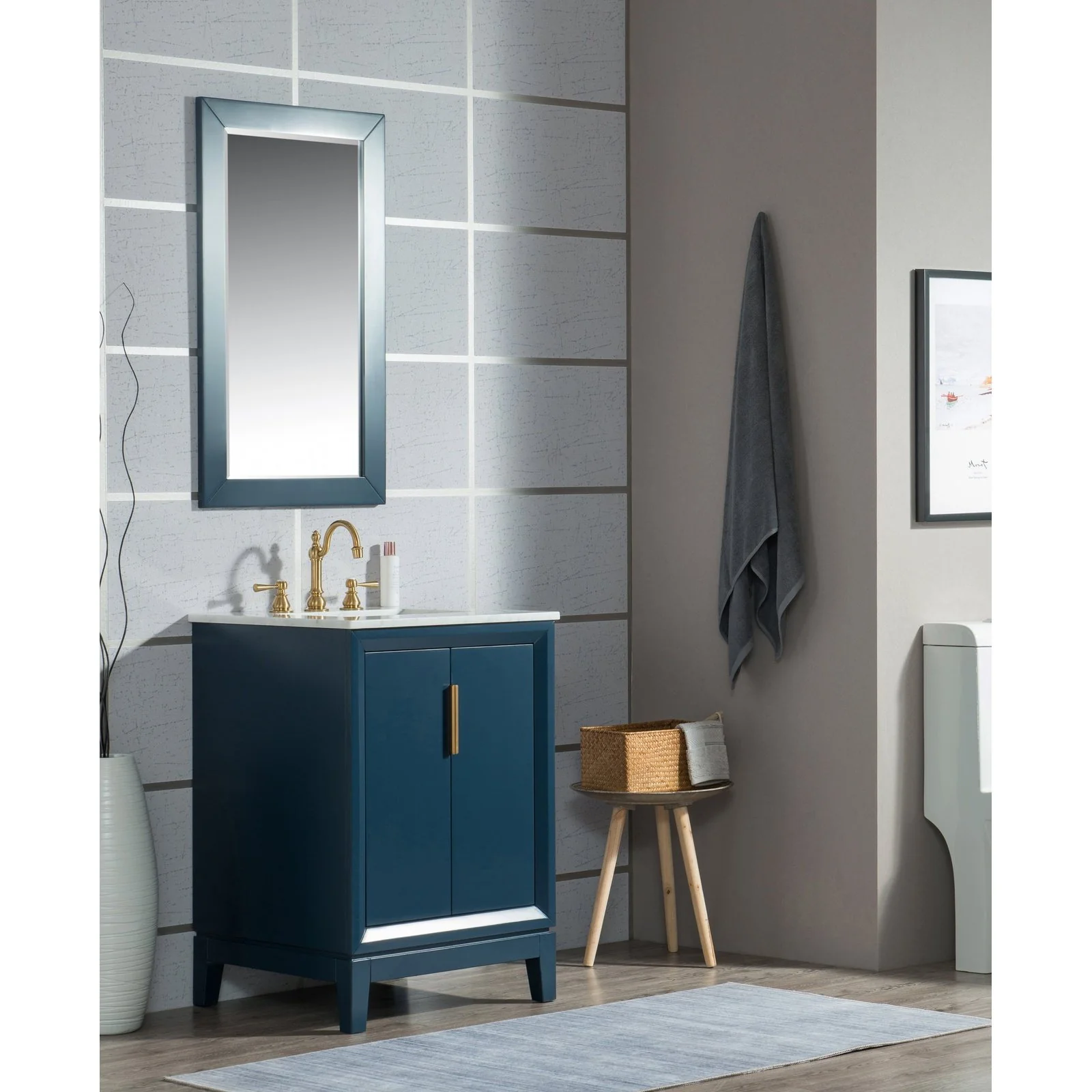 Water Creation Elizabeth 24" Single Sink Carrara White Marble Vanity In Monarch Blue With Matching Mirror and Lavatory Faucet - Image 2