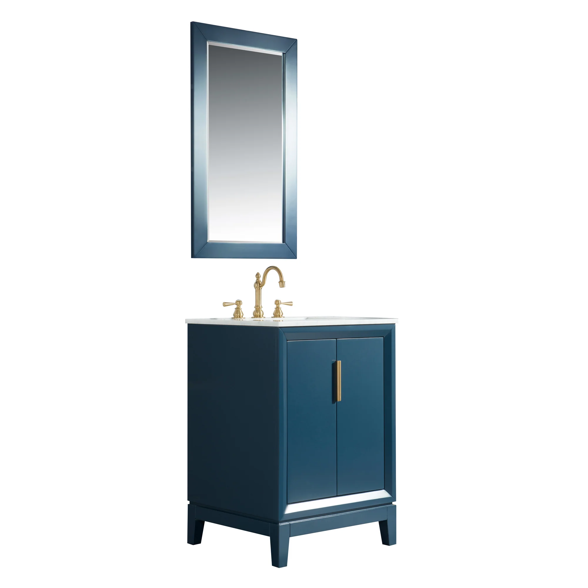 Water Creation Elizabeth 24" Single Sink Carrara White Marble Vanity In Monarch Blue With Matching Mirror and Lavatory Faucet - Image 4