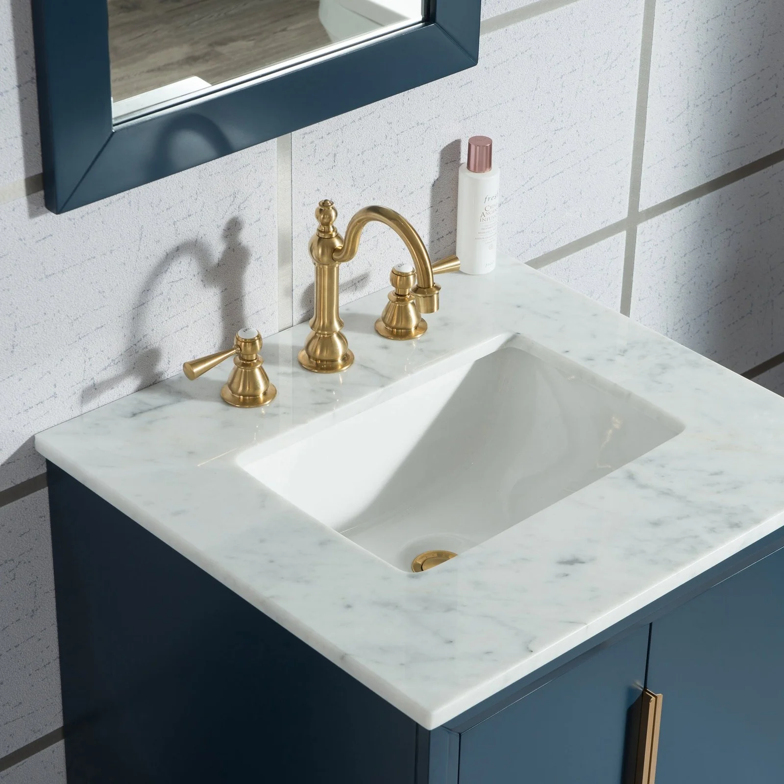 Water Creation Elizabeth 24" Single Sink Carrara White Marble Vanity In Monarch Blue With Matching Mirror and Lavatory Faucet - Image 6