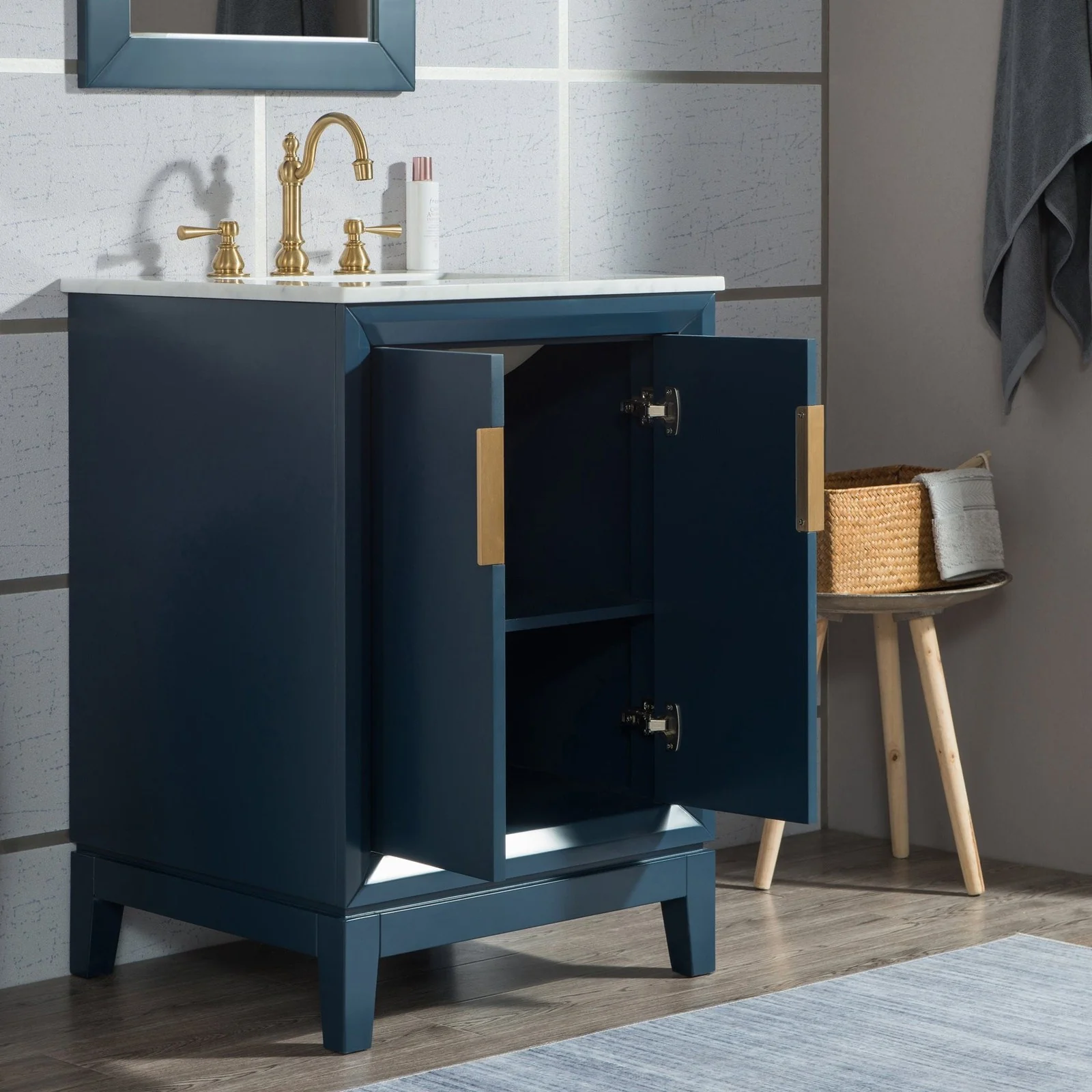 Water Creation Elizabeth 24" Single Sink Carrara White Marble Vanity In Monarch Blue With Matching Mirror and Lavatory Faucet - Image 8