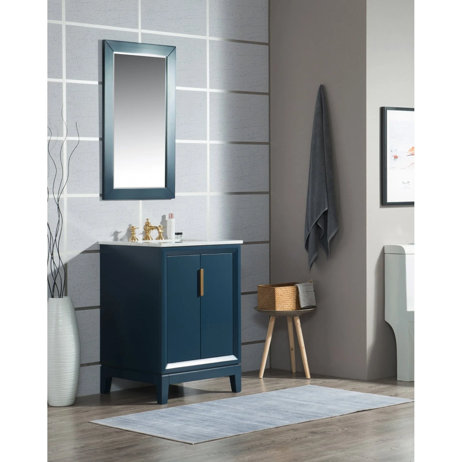 Water Creation Elizabeth 24" Single Sink Carrara White Marble Vanity In Monarch Blue With Matching Mirror and Lavatory Faucet - Image 2