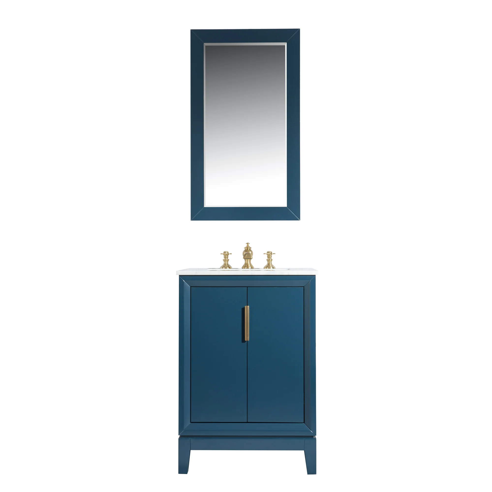 Water Creation Elizabeth 24" Single Sink Carrara White Marble Vanity In Monarch Blue With Matching Mirror and Lavatory Faucet - Image 3