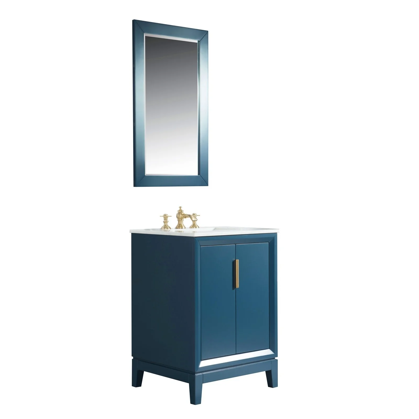 Water Creation Elizabeth 24" Single Sink Carrara White Marble Vanity In Monarch Blue With Matching Mirror and Lavatory Faucet - Image 4