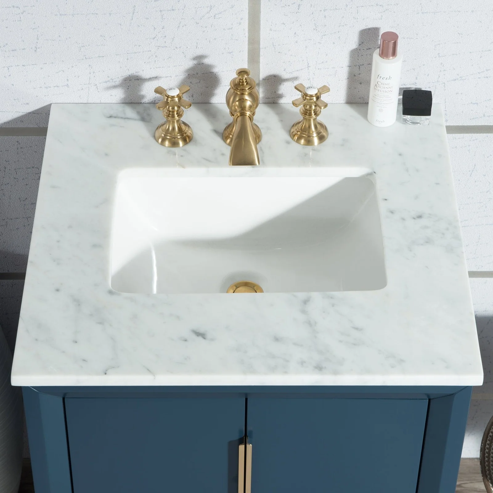 Water Creation Elizabeth 24" Single Sink Carrara White Marble Vanity In Monarch Blue With Matching Mirror and Lavatory Faucet - Image 6